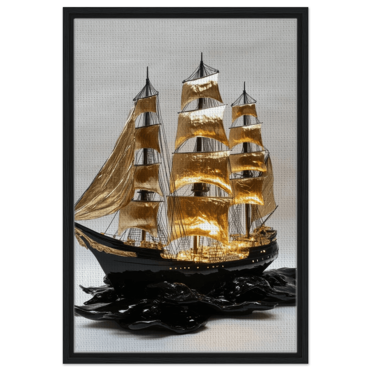 A striking black ship sails across glossy waves - Shop Ai Art WebShop - Digital Art online Store