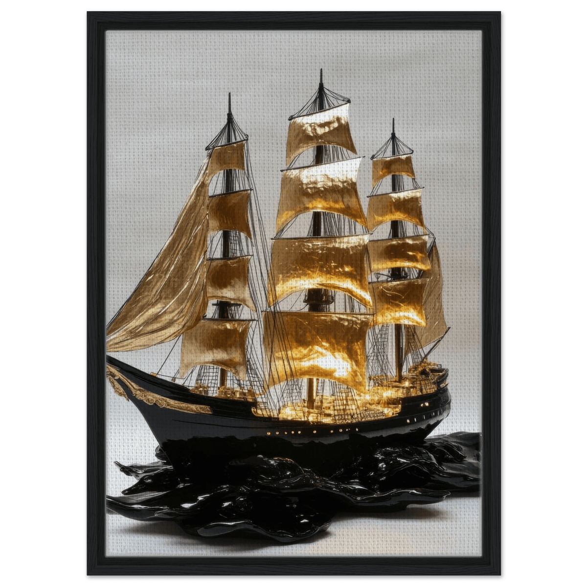 A striking black ship sails across glossy waves - Shop Ai Art WebShop - Digital Art online Store