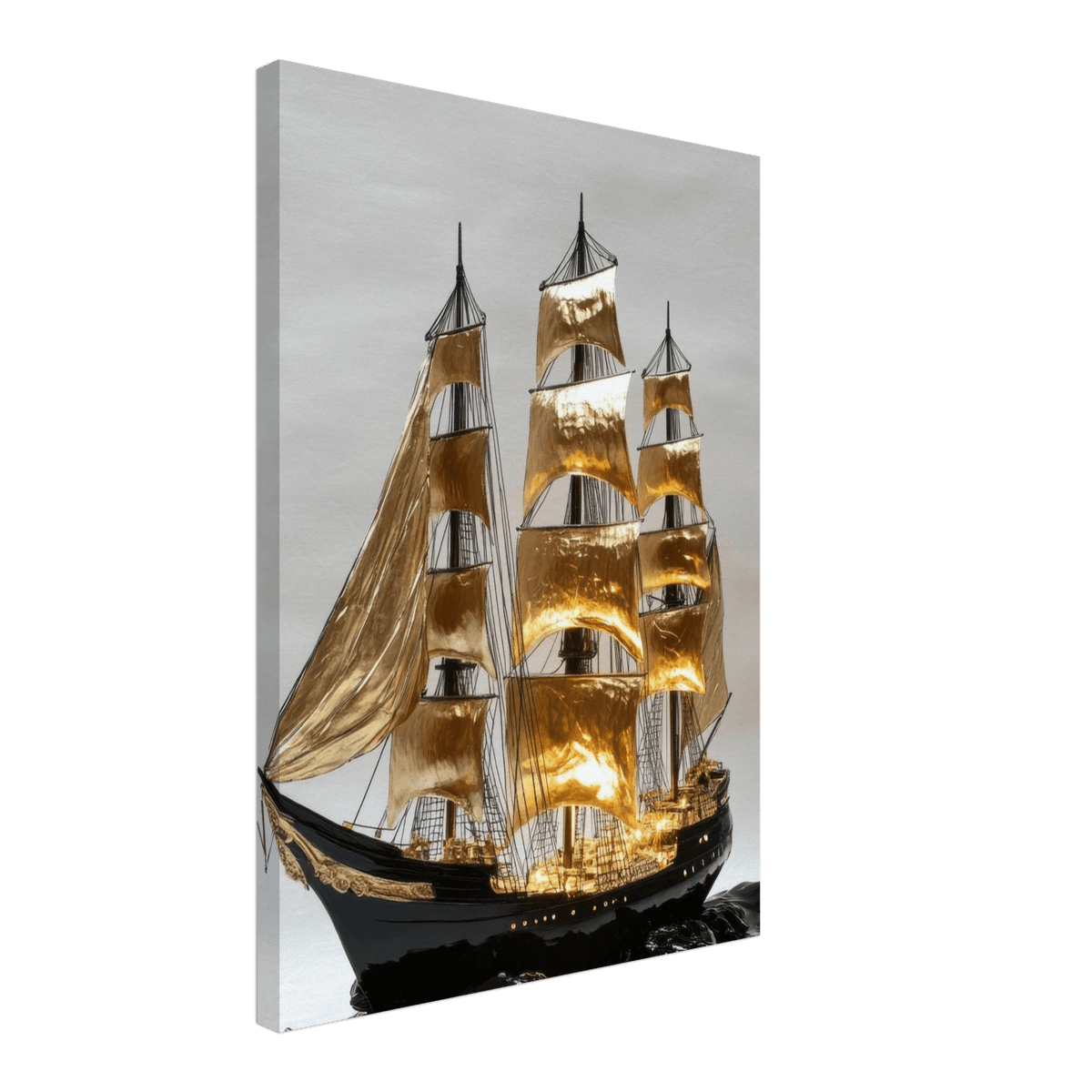 A striking black ship sails across glossy waves - Shop Ai Art WebShop - Digital Art online Store