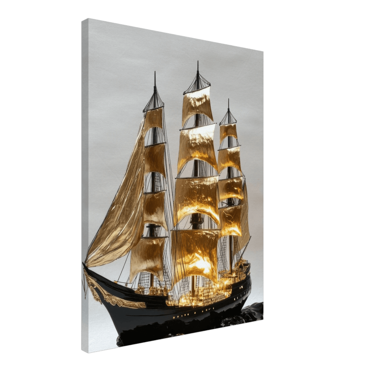 A striking black ship sails across glossy waves - Shop Ai Art WebShop - Digital Art online Store