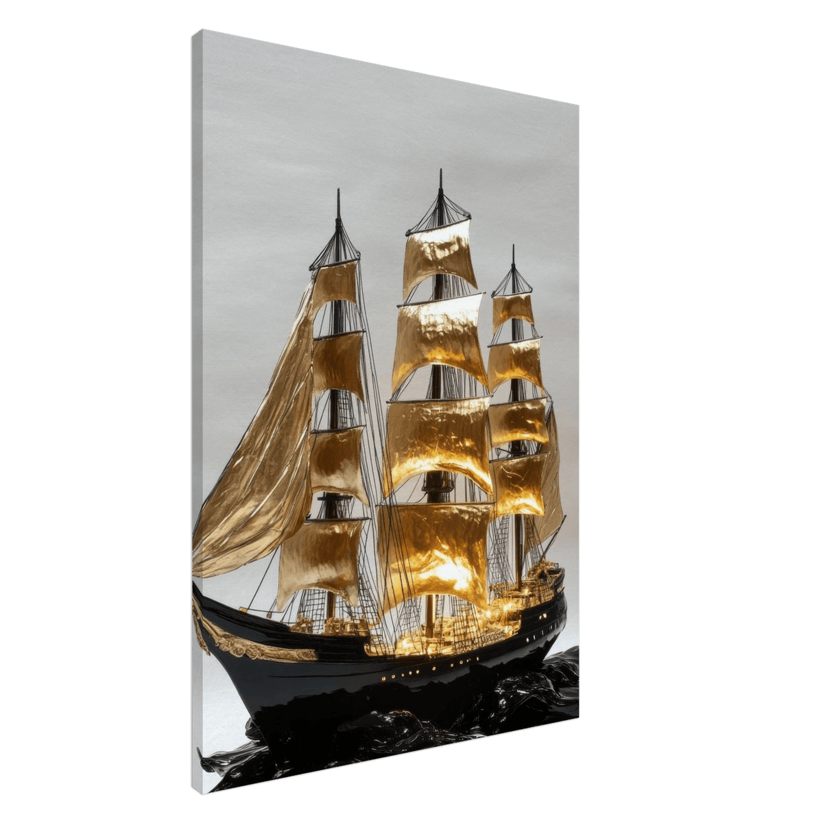 A striking black ship sails across glossy waves - Shop Ai Art WebShop - Digital Art online Store