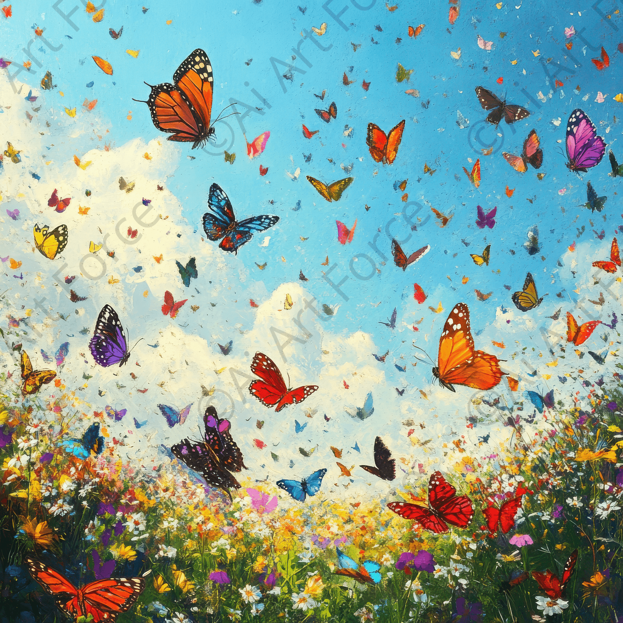 Digital Ai Artwork, of Butterflies in a Flower Meadow 2, ideal for art enthusiasts and collectors.
