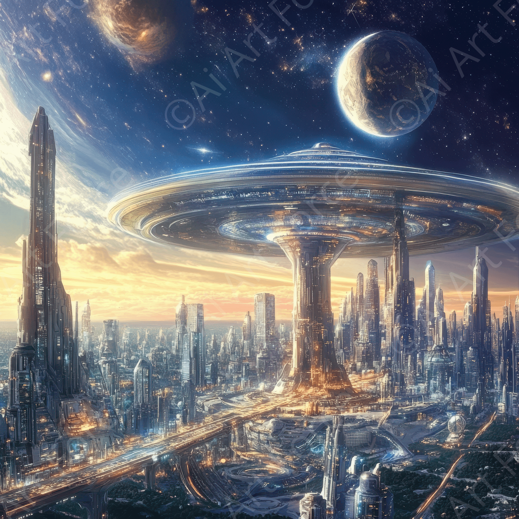 Digital Ai Artwork, of How space colonization could alter human society, ideal for art enthusiasts and collectors.