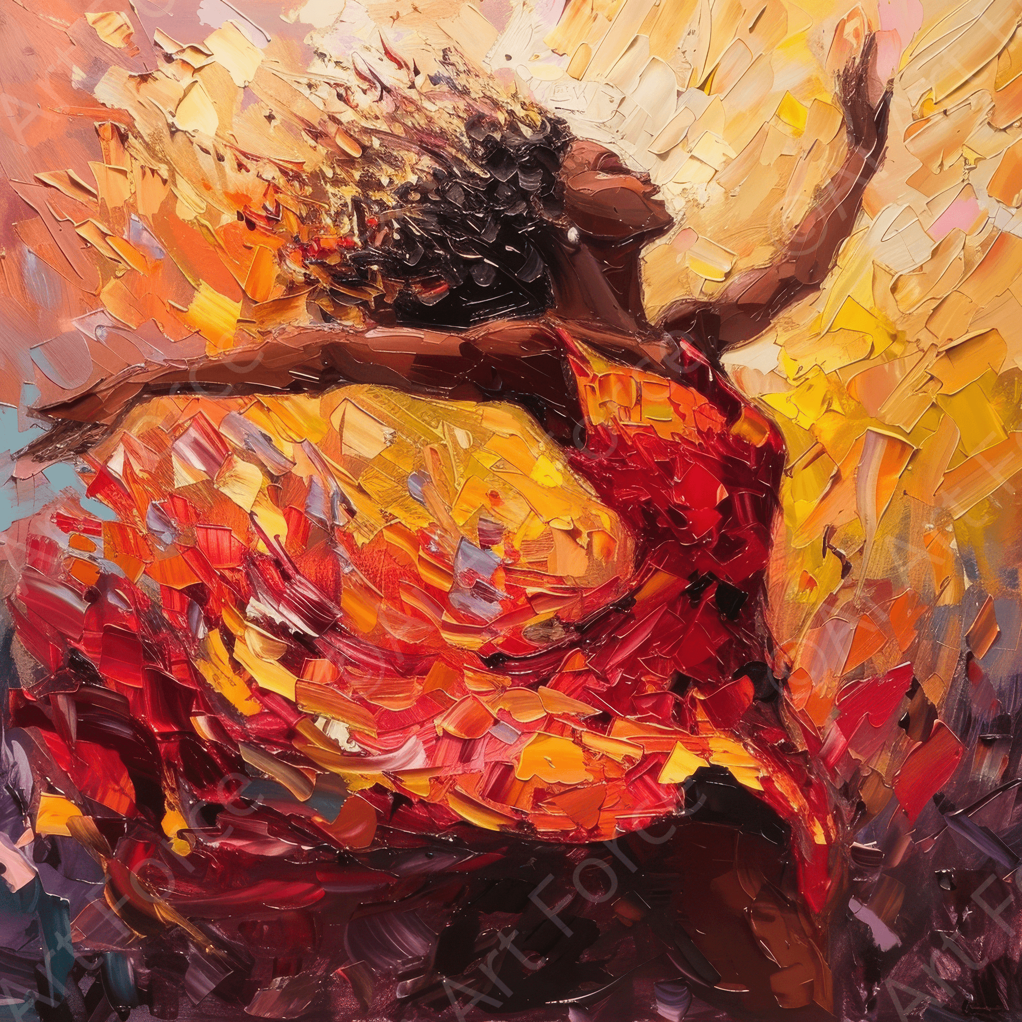 Digital Ai Artwork, of Impressionism beautiful black woman dancing, ideal for art enthusiasts and collectors.