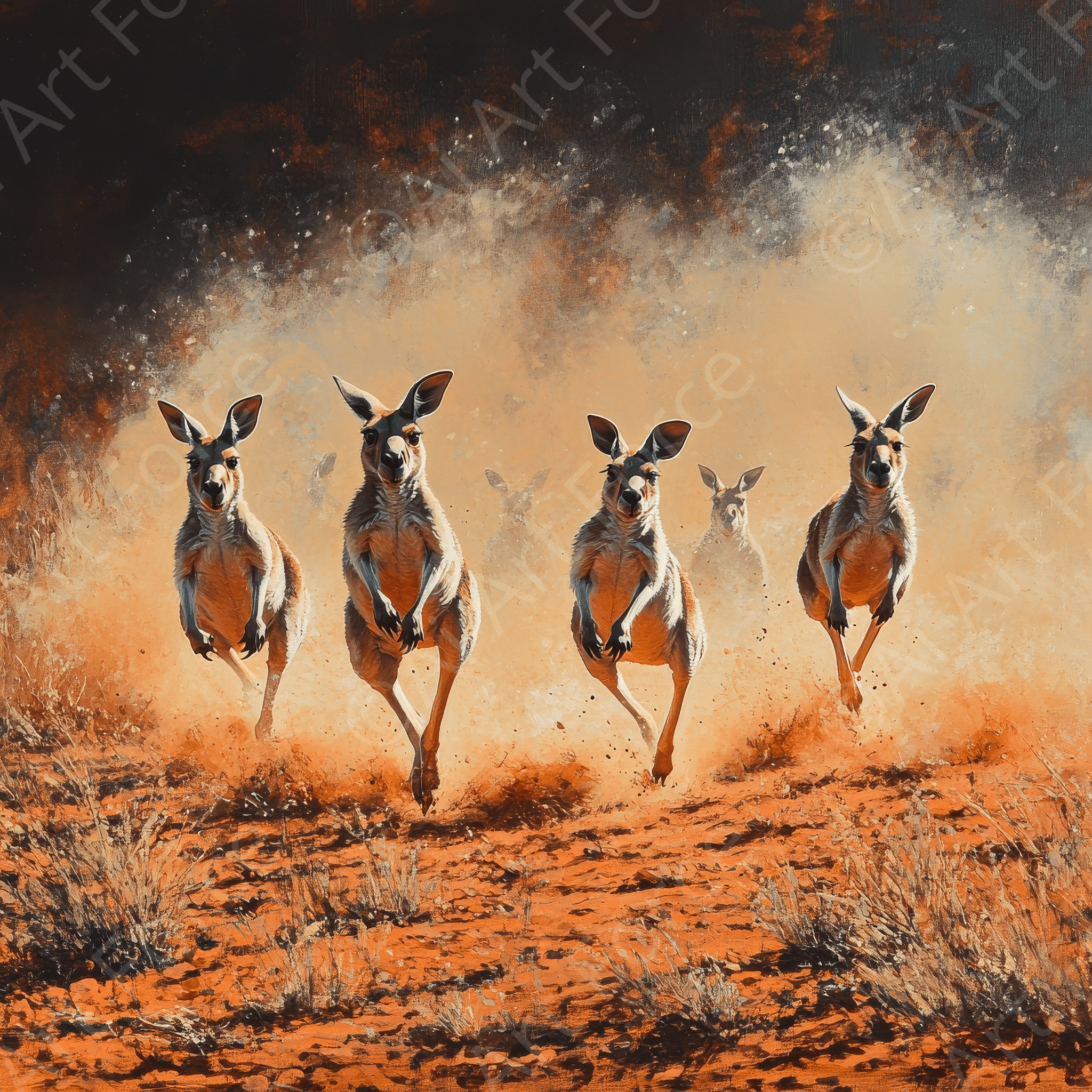 Digital Ai Artwork, of Kangaroos Hopping Across the Outback 2, ideal for art enthusiasts and collectors.