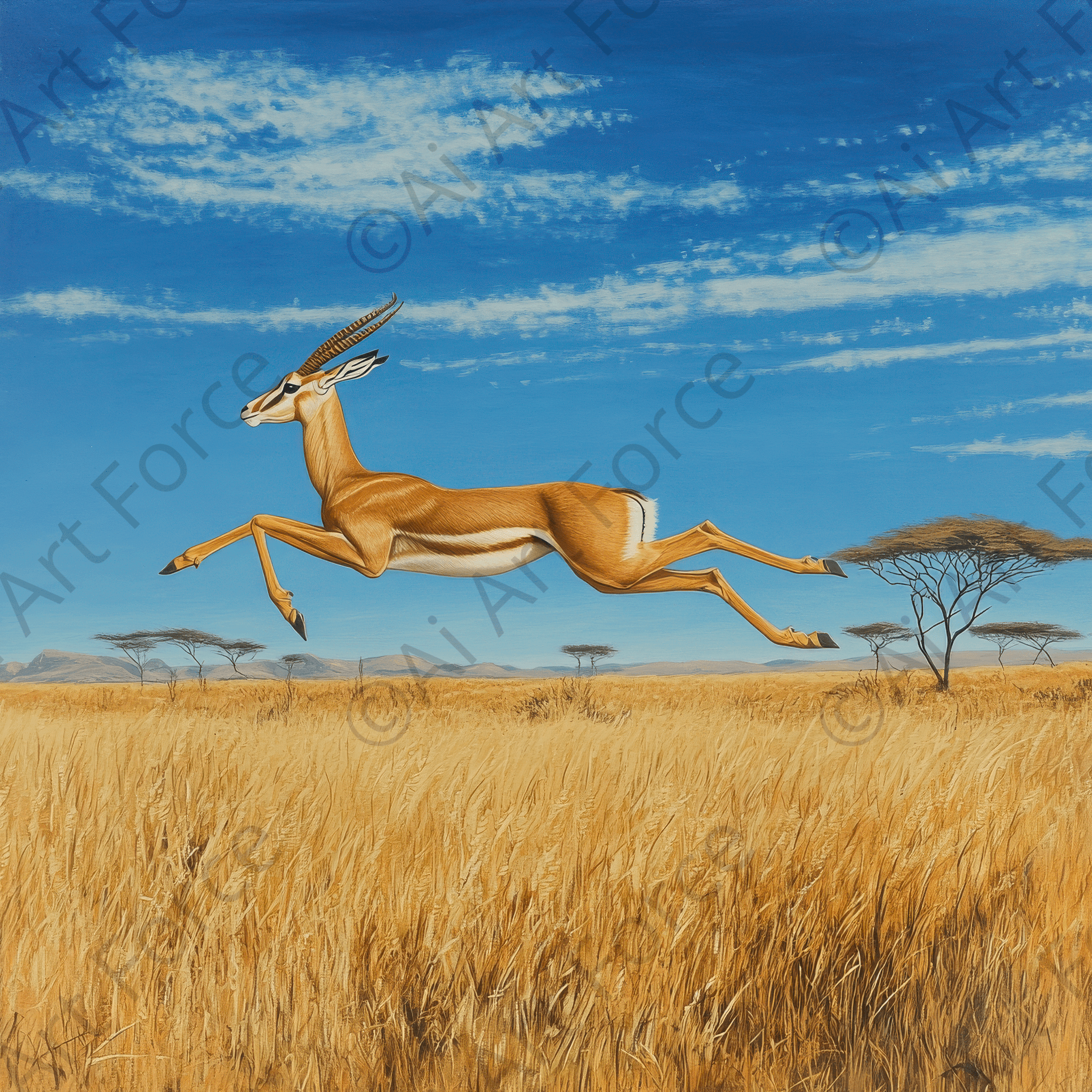 Digital Ai Artwork, of Leaping Gazelle in the African Plains 2, ideal for art enthusiasts and collectors.