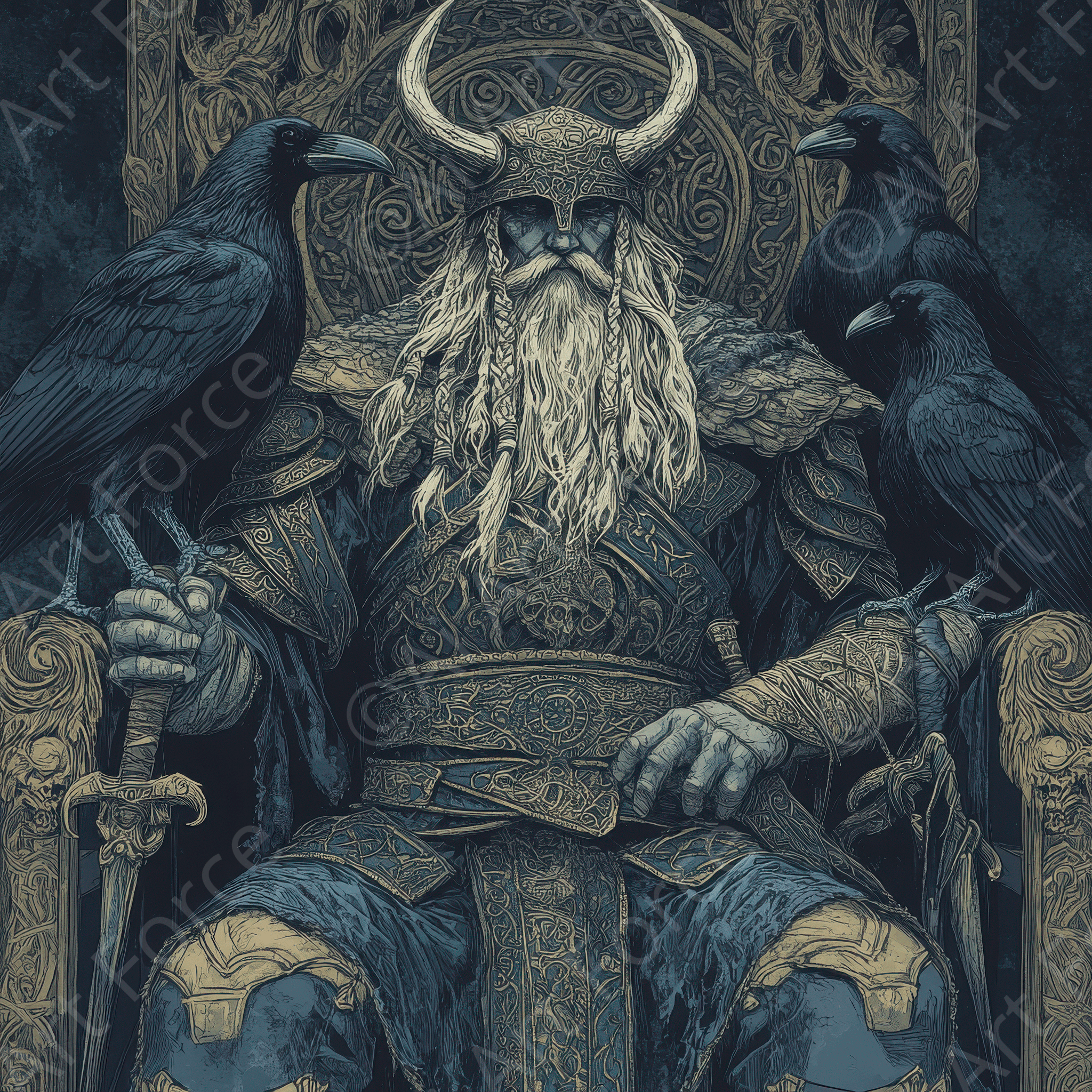 Digital Ai Artwork, of Odin on His Throne 2, ideal for art enthusiasts and collectors.