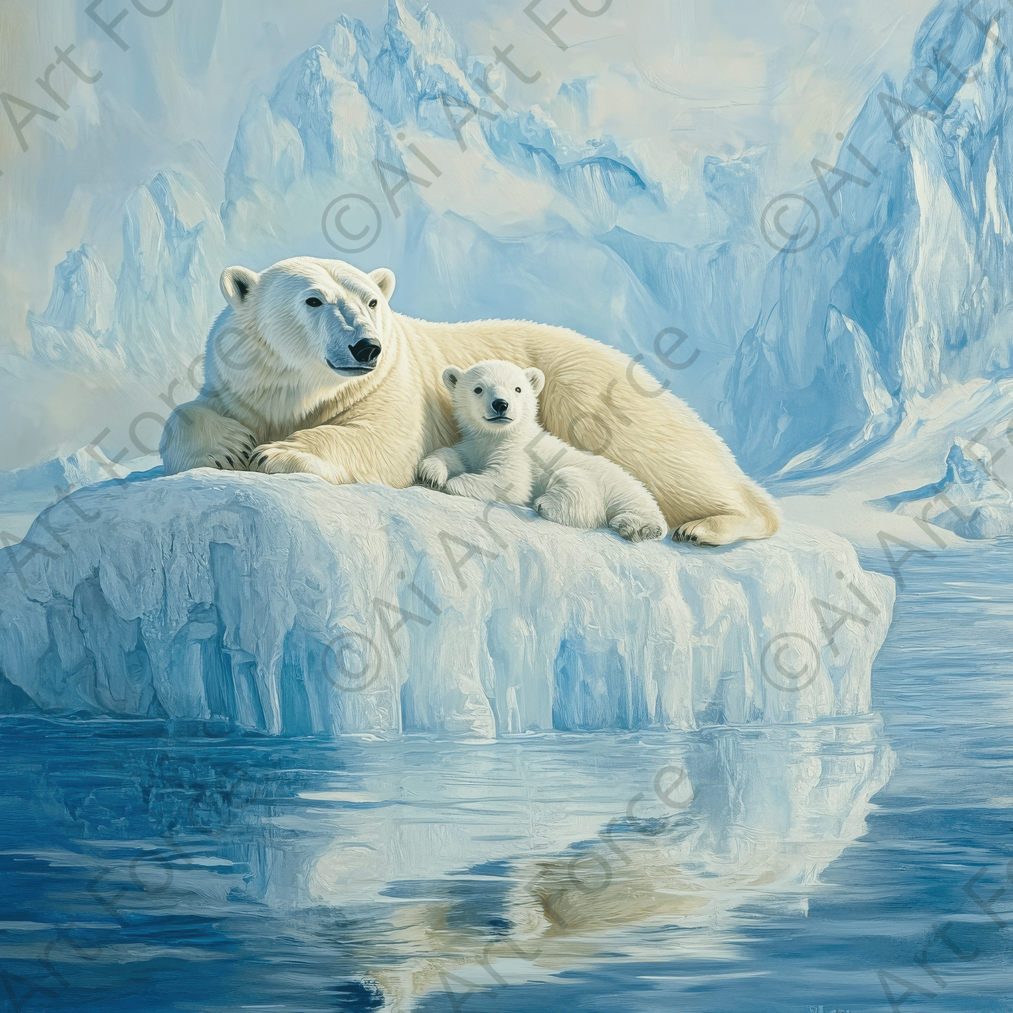 Digital Ai Artwork, of Polar Bears on an Iceberg 2, ideal for art enthusiasts and collectors.