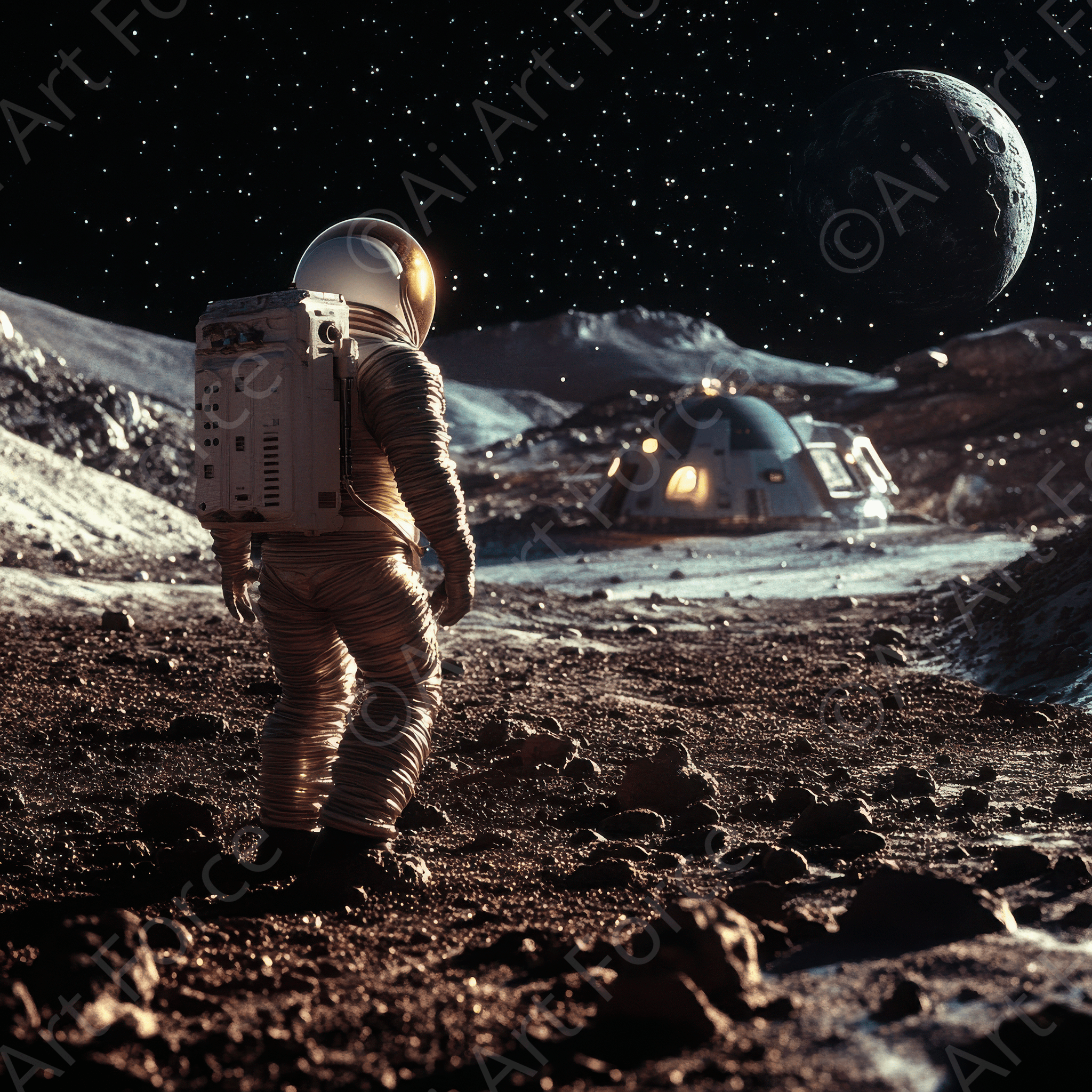 Digital Ai Artwork, of Space law Who owns the moon Mars and beyond, ideal for art enthusiasts and collectors.