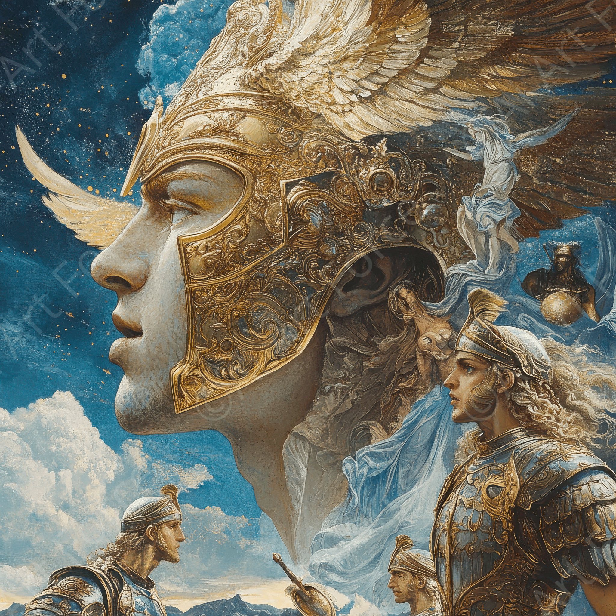 Digital Ai Artwork, of The Birth of Athena from Zeus Head 2, ideal for art enthusiasts and collectors.