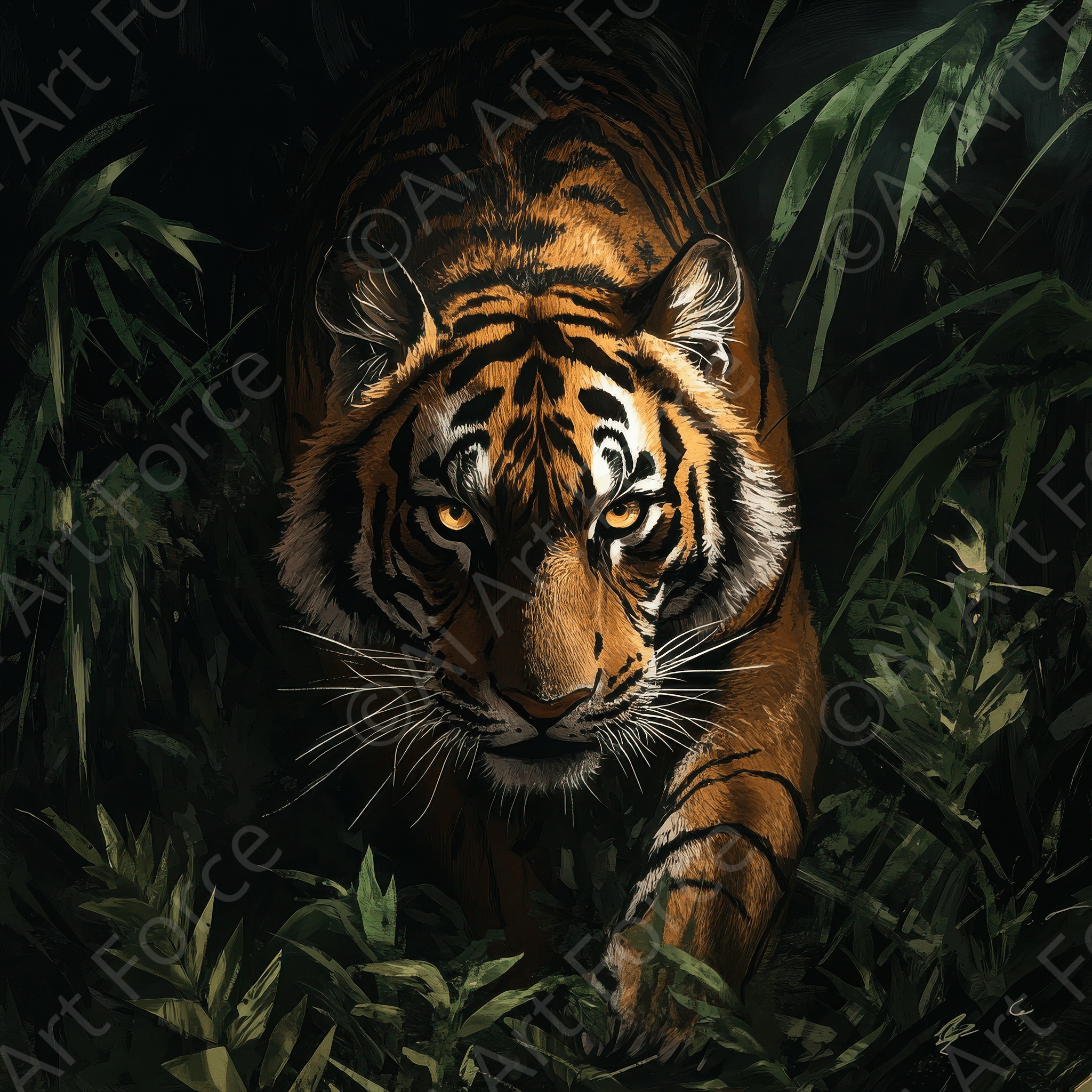 Digital Ai Artwork, of The Majestic Tiger in the Wild 2, ideal for art enthusiasts and collectors.