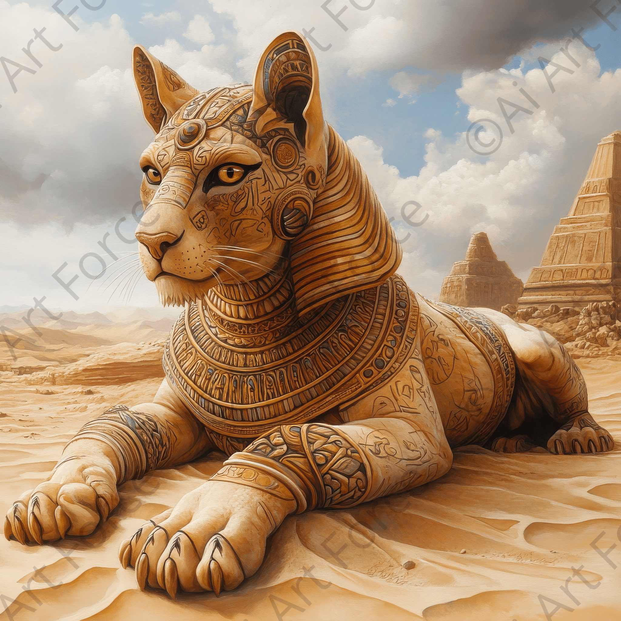 Digital Ai Artwork, of The Sphinx Guarding the Desert, ideal for art enthusiasts and collectors.