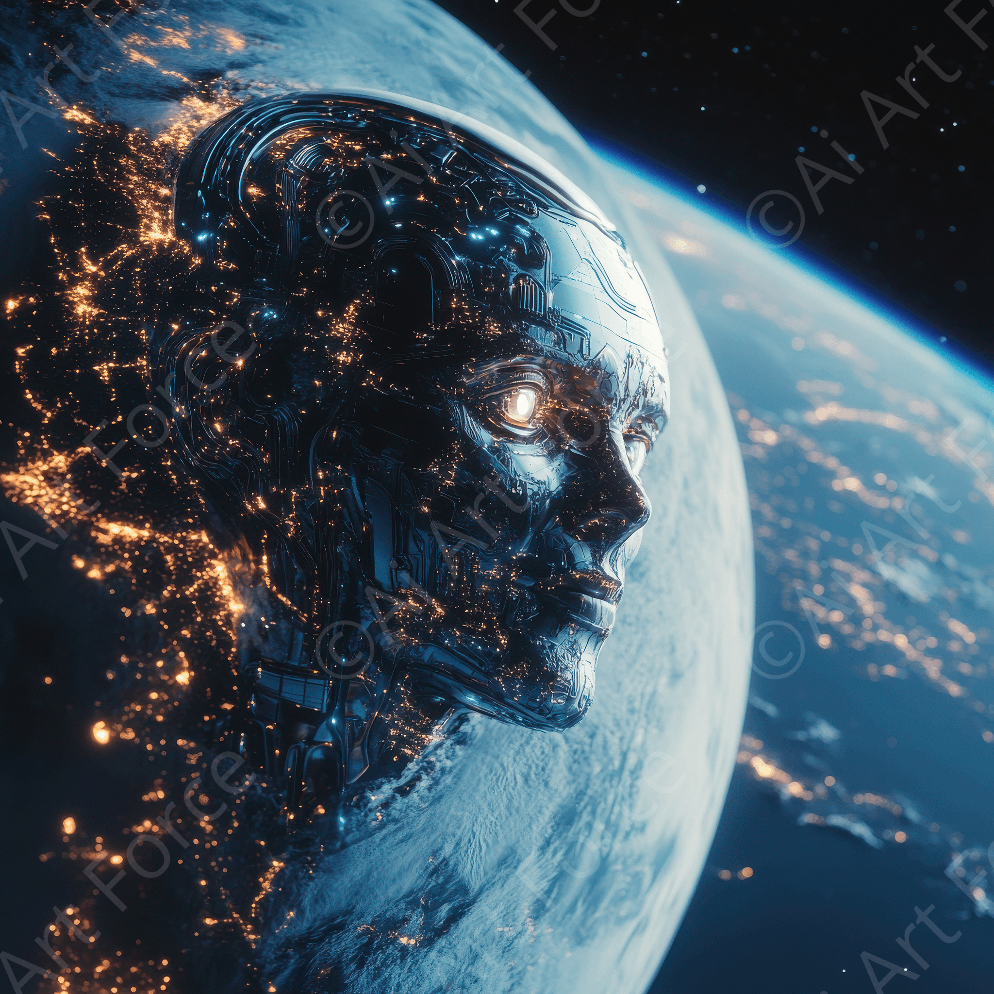 Digital Ai Artwork, of The potential for AI to solve climate change, ideal for art enthusiasts and collectors.