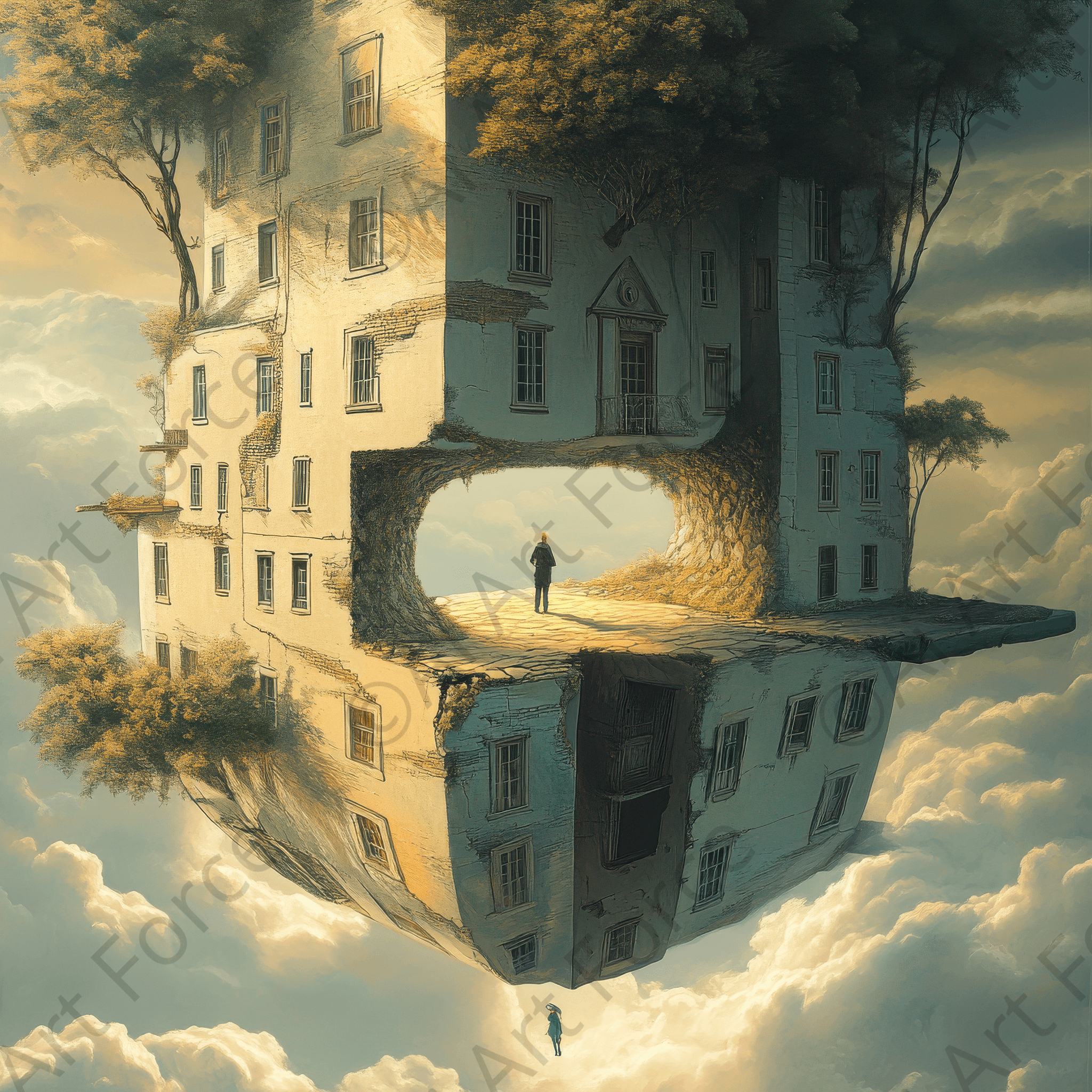 Digital Ai Artwork, of Surrealistic art style world turning upside down 2, ideal for art enthusiasts and collectors.