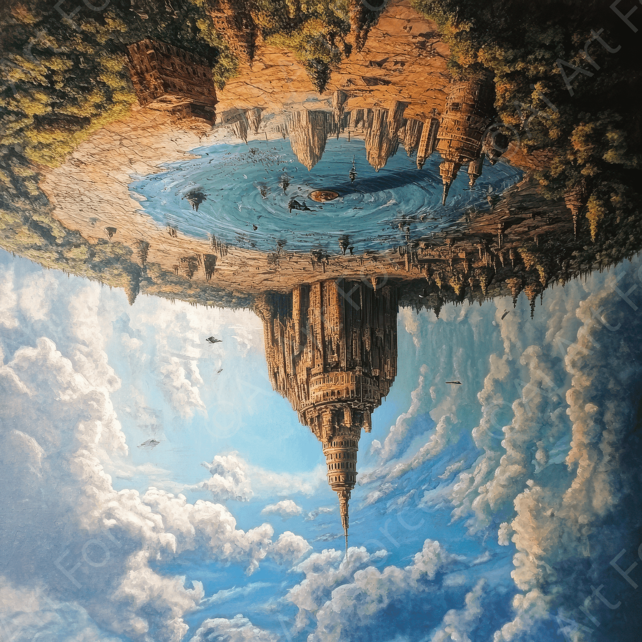 Digital Ai Artwork, of Surrealistic art style world turning upside down 4, ideal for art enthusiasts and collectors.