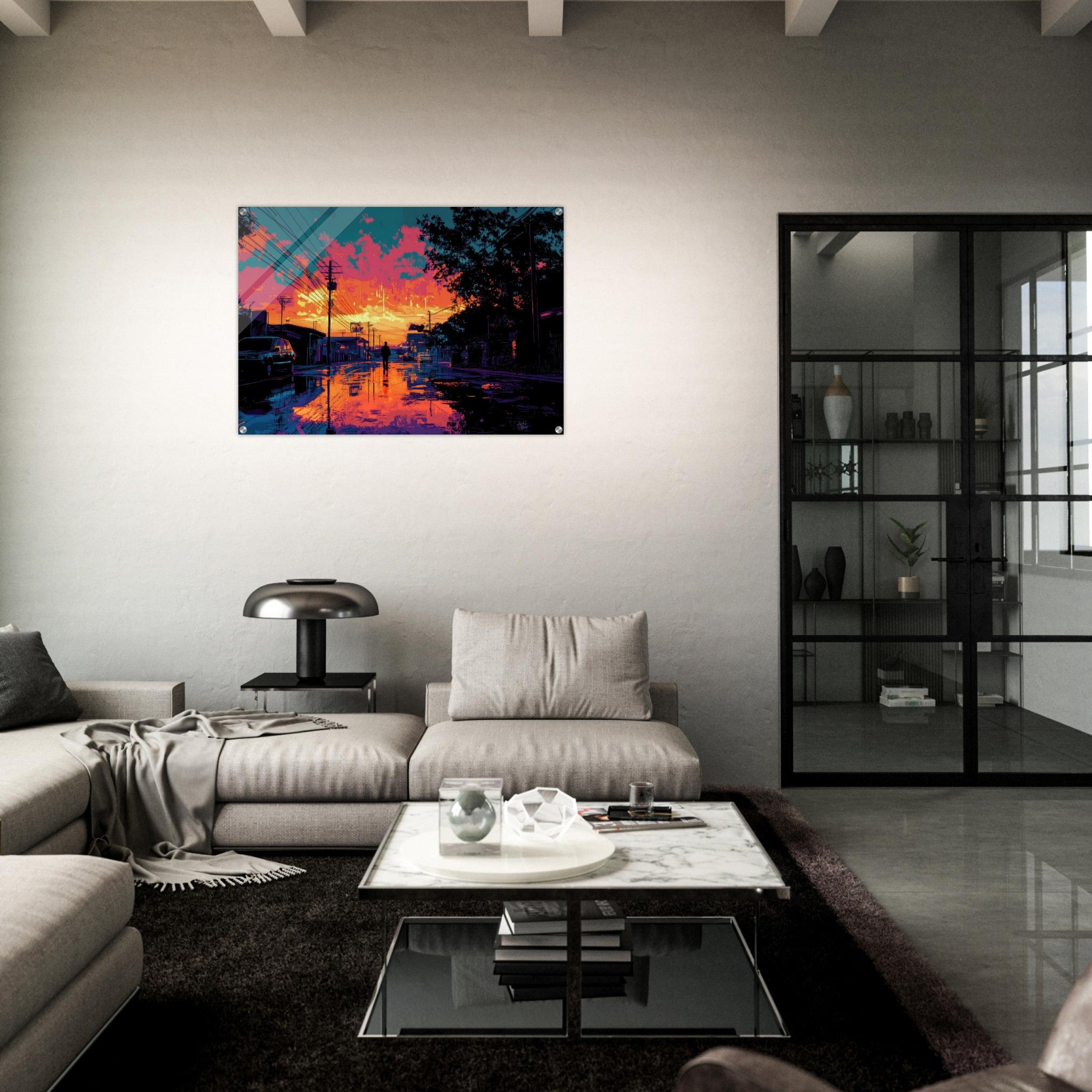 Acrylic Print Landscape - A city where neon lights create impossible rifle 3 - Ai Art Force