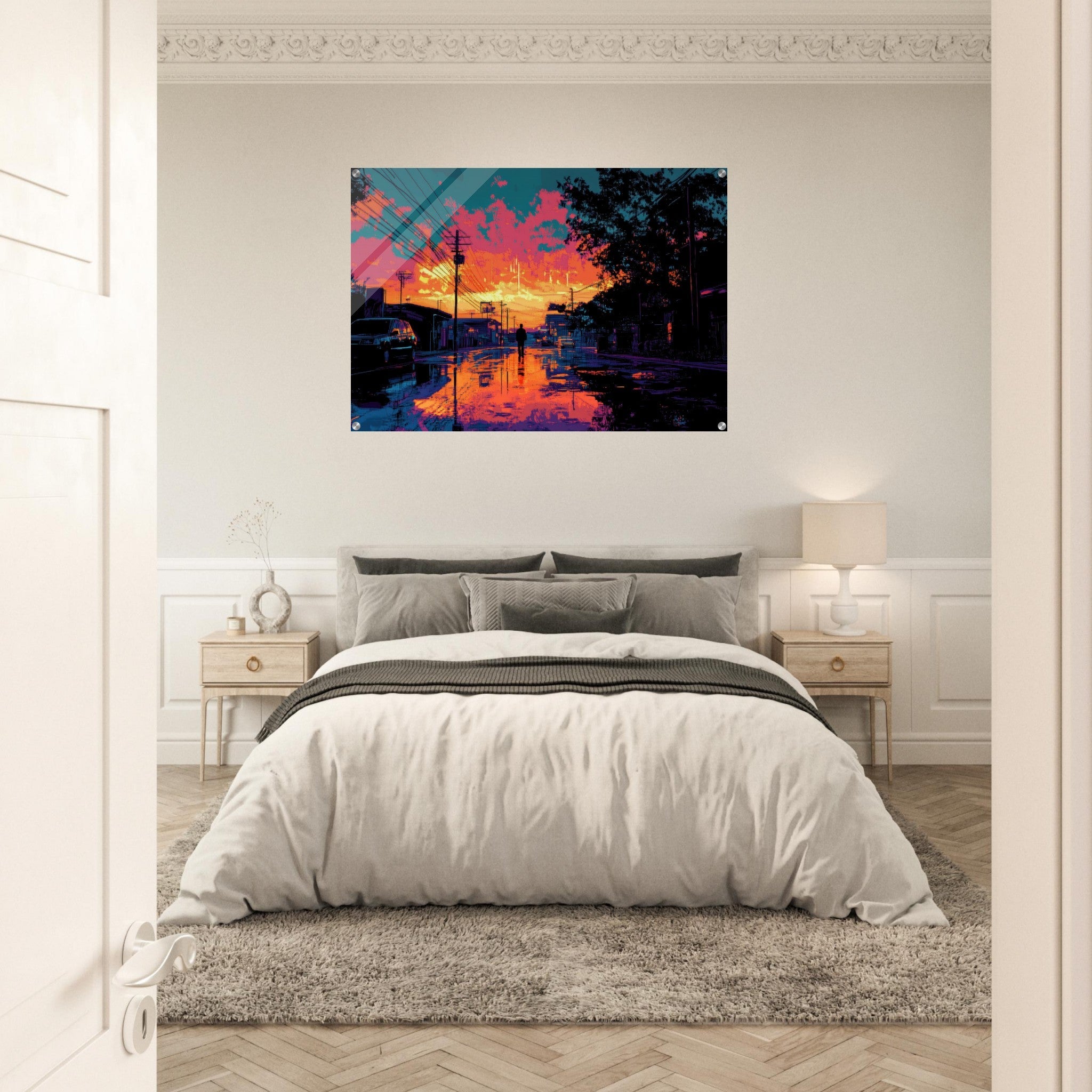 Acrylic Print Landscape - A city where neon lights create impossible rifle 3 - Ai Art Force