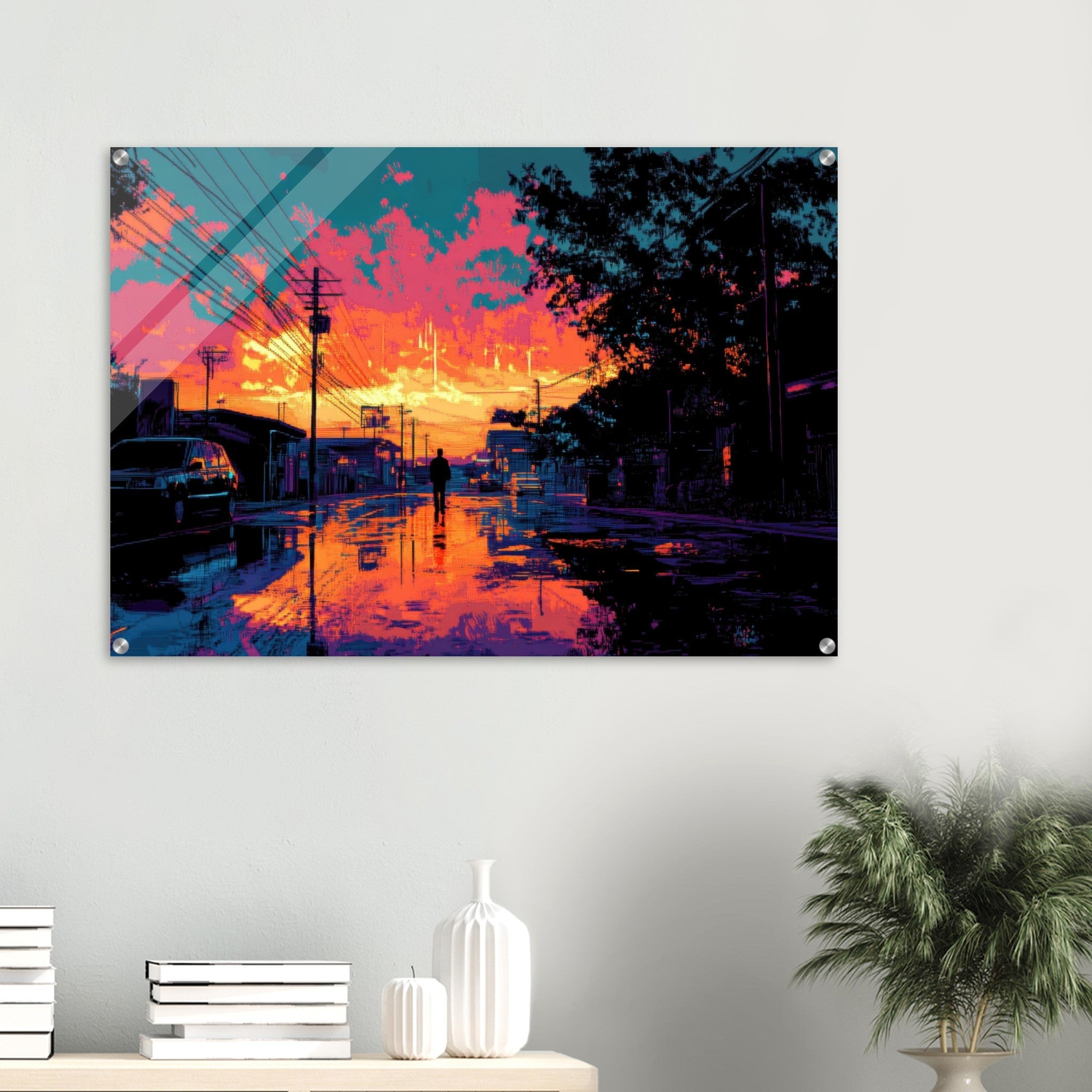 Acrylic Print Landscape - A city where neon lights create impossible rifle 3 - Ai Art Force