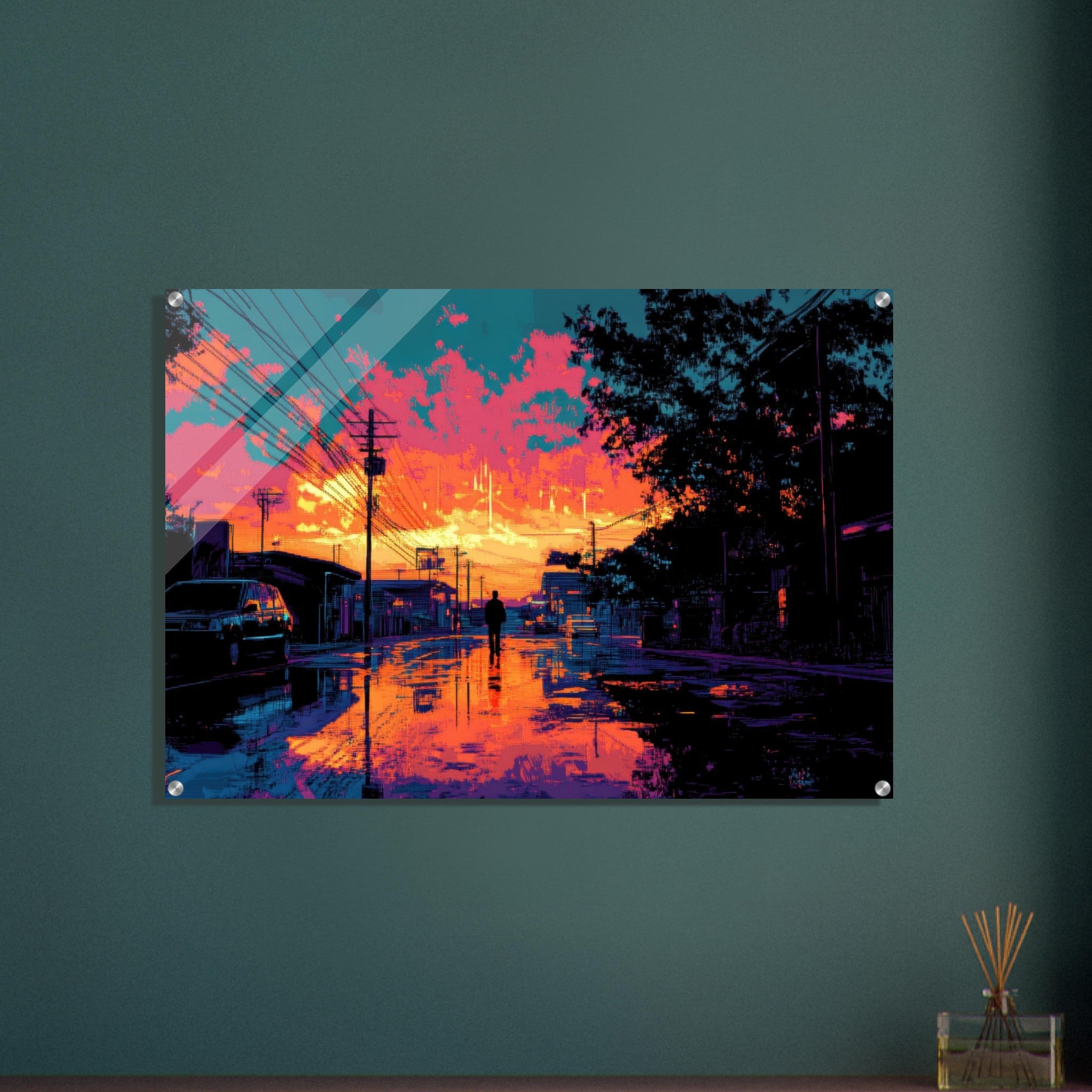 Acrylic Print Landscape - A city where neon lights create impossible rifle 3 - Ai Art Force