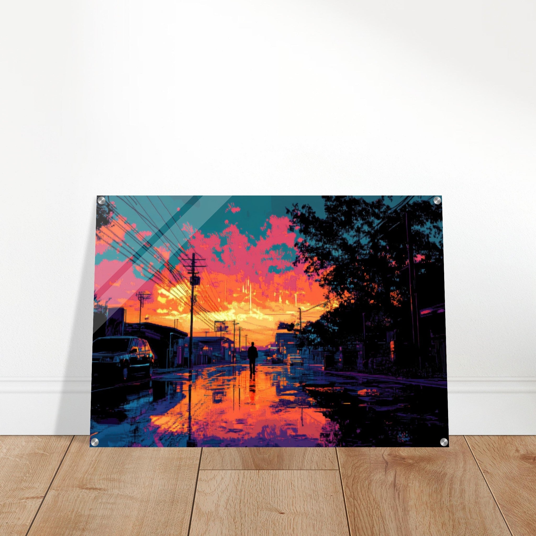 Acrylic Print Landscape - A city where neon lights create impossible rifle 3 - Ai Art Force
