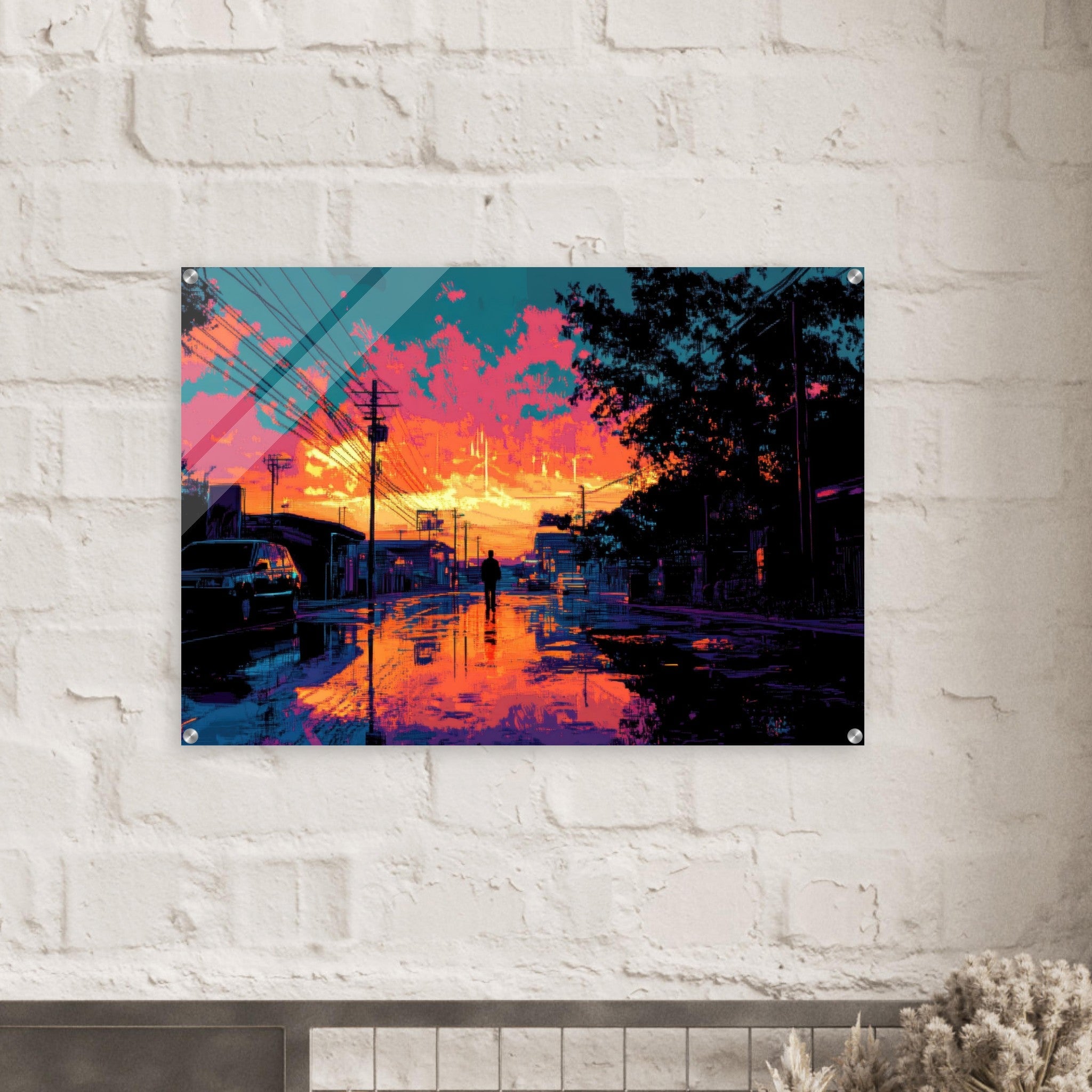 Acrylic Print Landscape - A city where neon lights create impossible rifle 3 - Ai Art Force