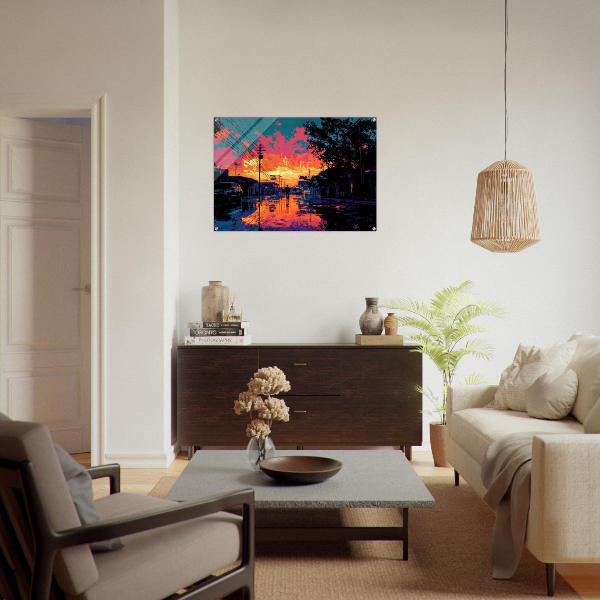 Acrylic Print Landscape - A city where neon lights create impossible rifle 3 - Ai Art Force