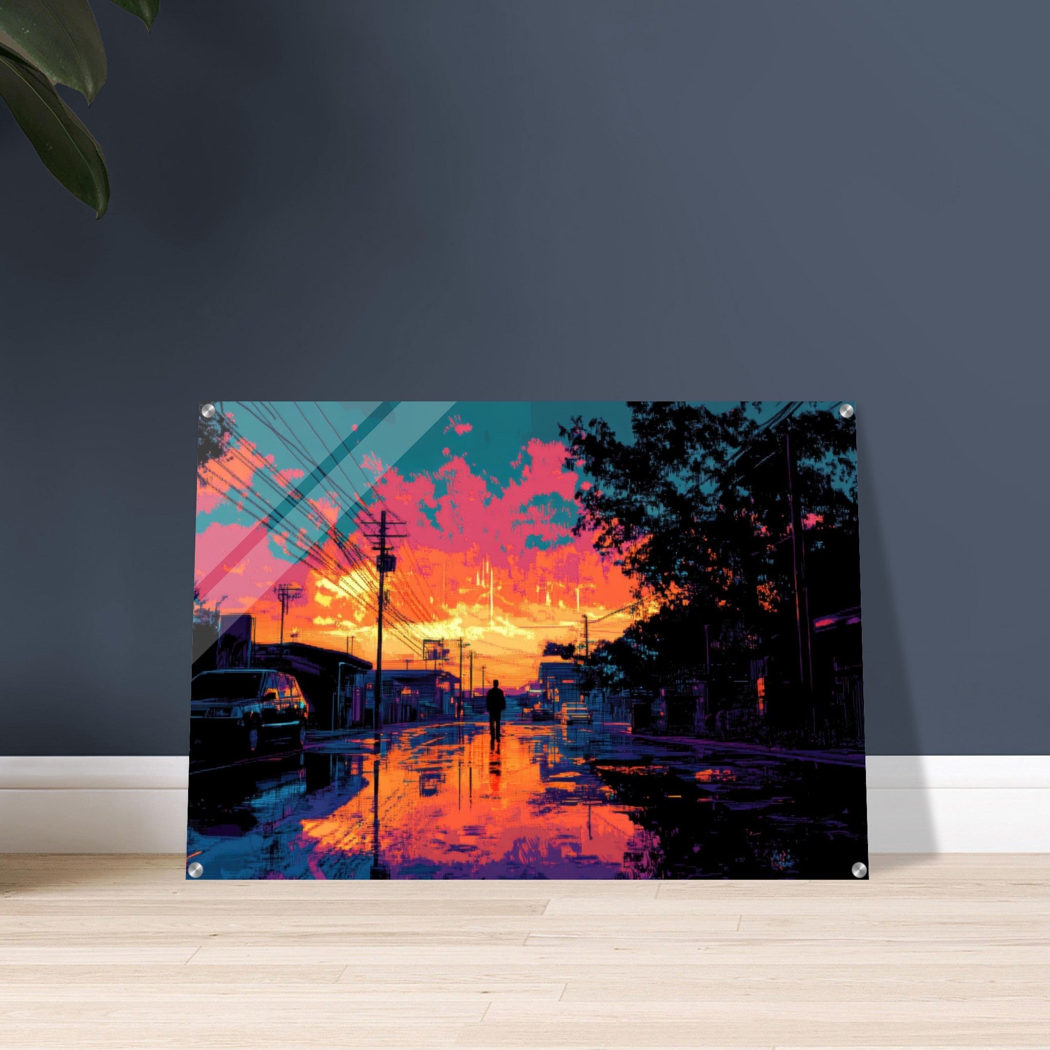 Acrylic Print Landscape - A city where neon lights create impossible rifle 3 - Ai Art Force