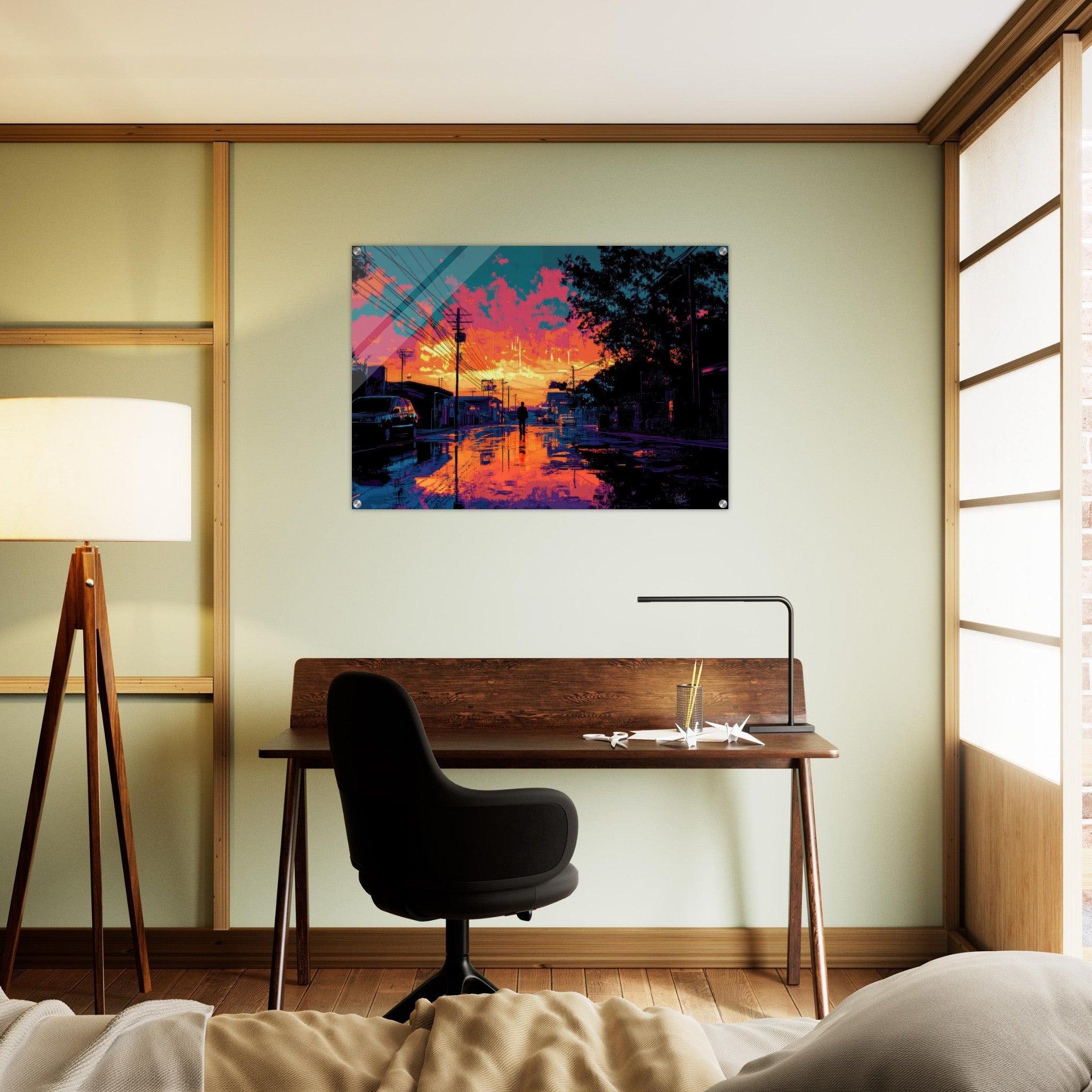 Acrylic Print Landscape - A city where neon lights create impossible rifle 3 - Ai Art Force