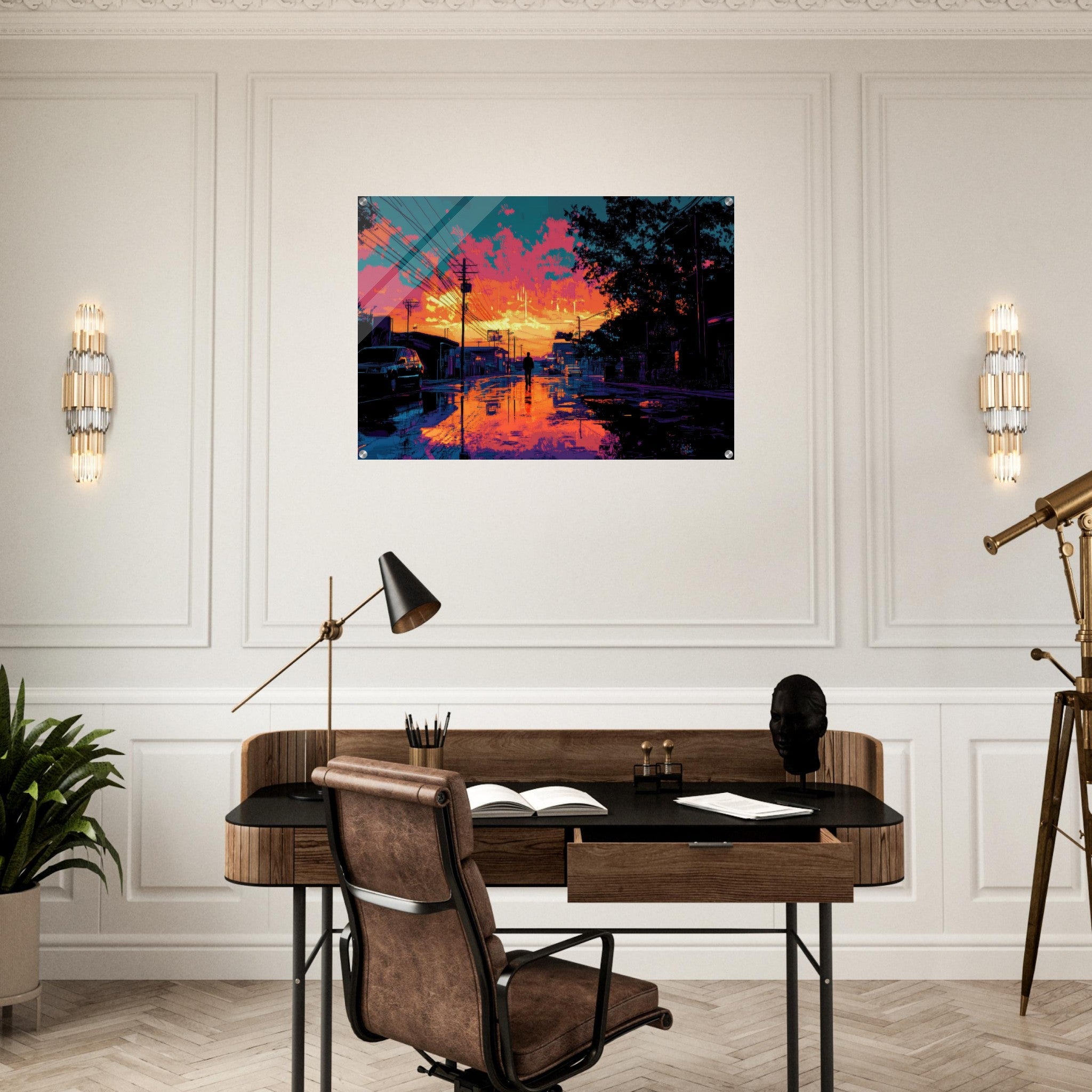 Acrylic Print Landscape - A city where neon lights create impossible rifle 3 - Ai Art Force