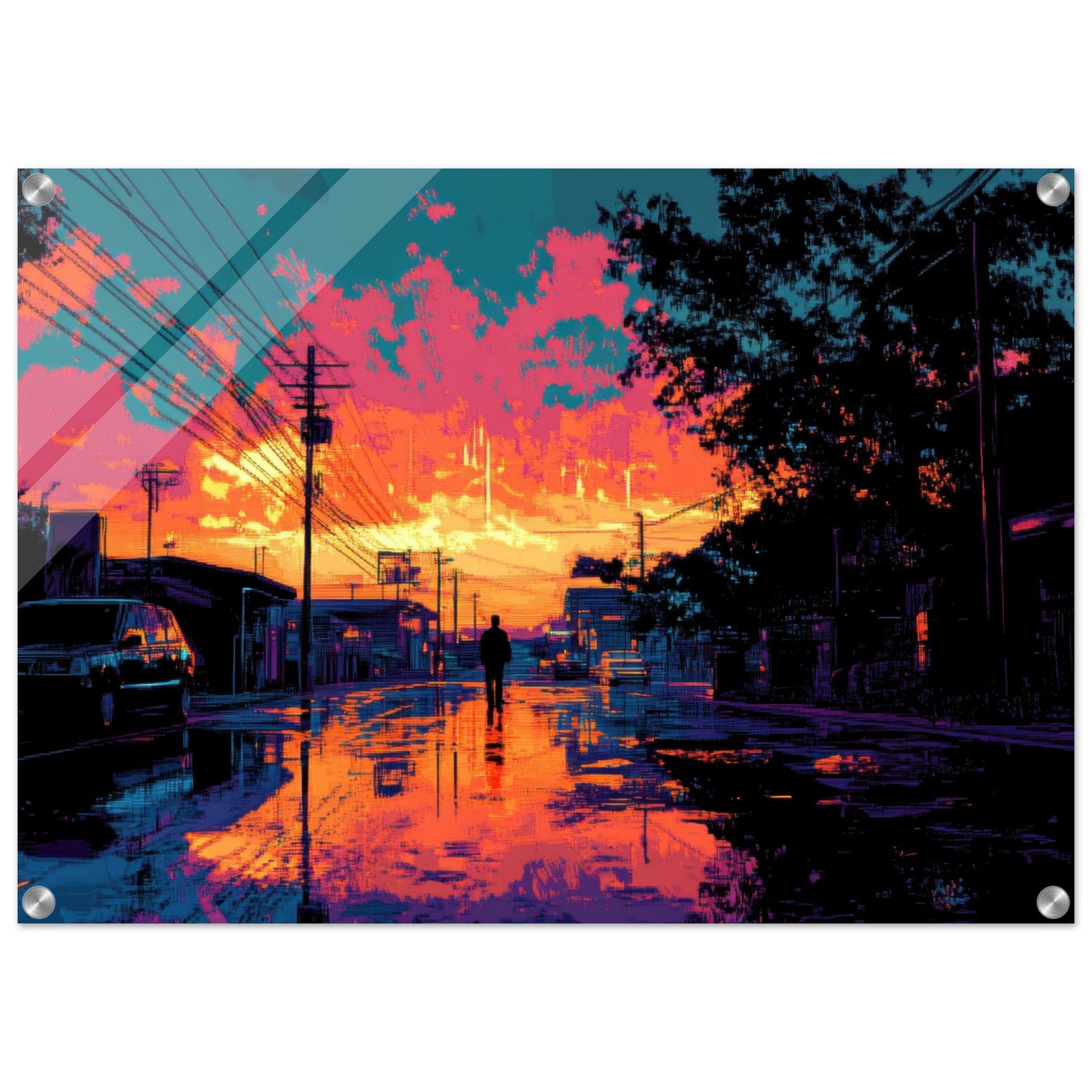 Acrylic Print Landscape - A city where neon lights create impossible rifle 3 - Ai Art Force