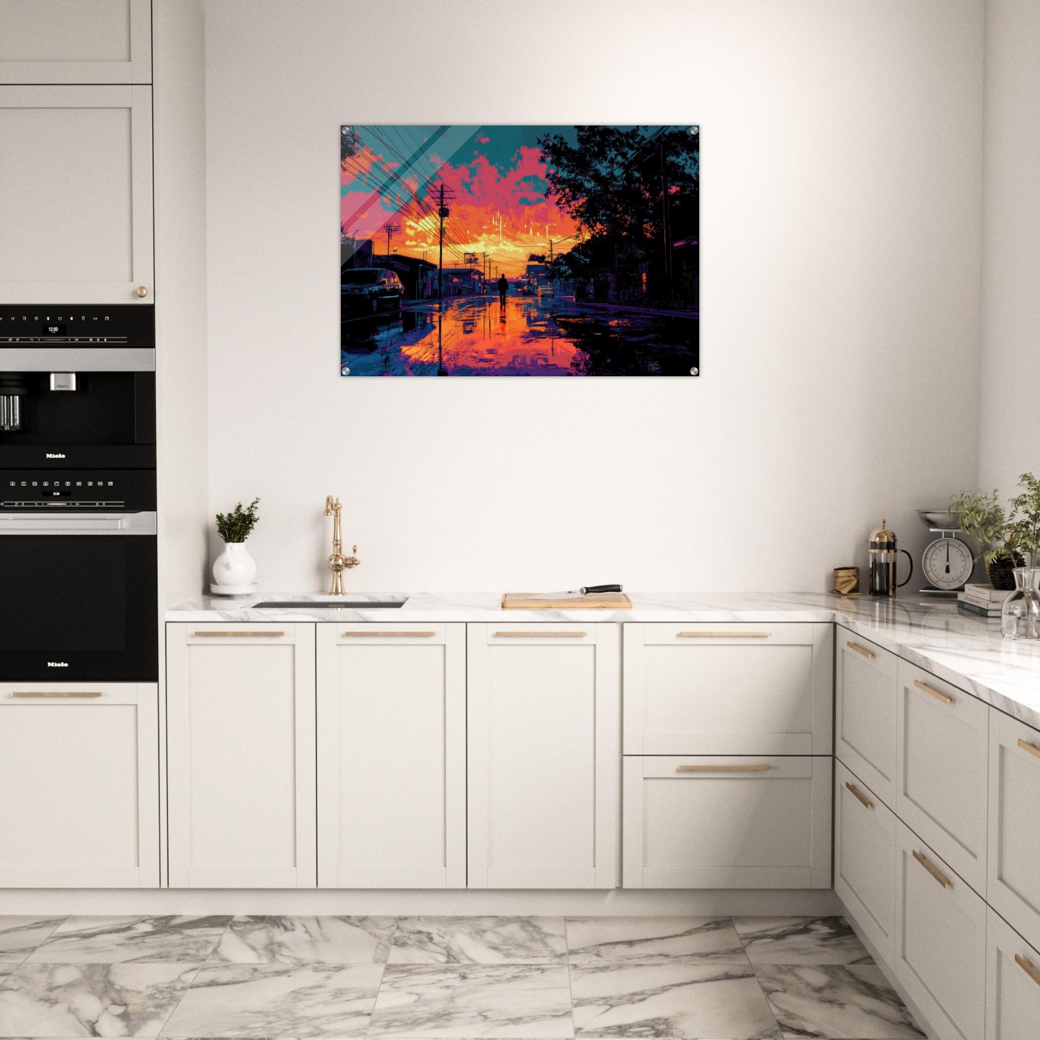 Acrylic Print Landscape - A city where neon lights create impossible rifle 3 - Ai Art Force