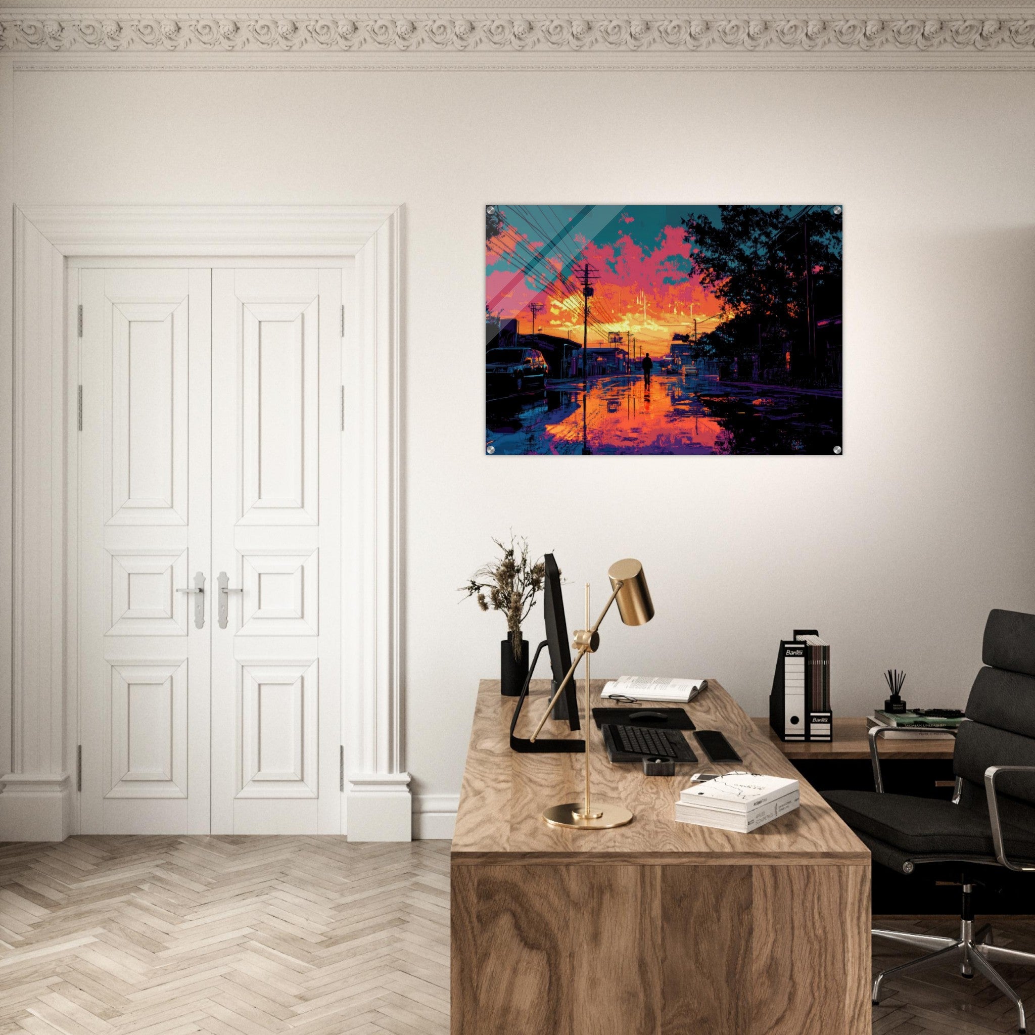 Acrylic Print Landscape - A city where neon lights create impossible rifle 3 - Ai Art Force