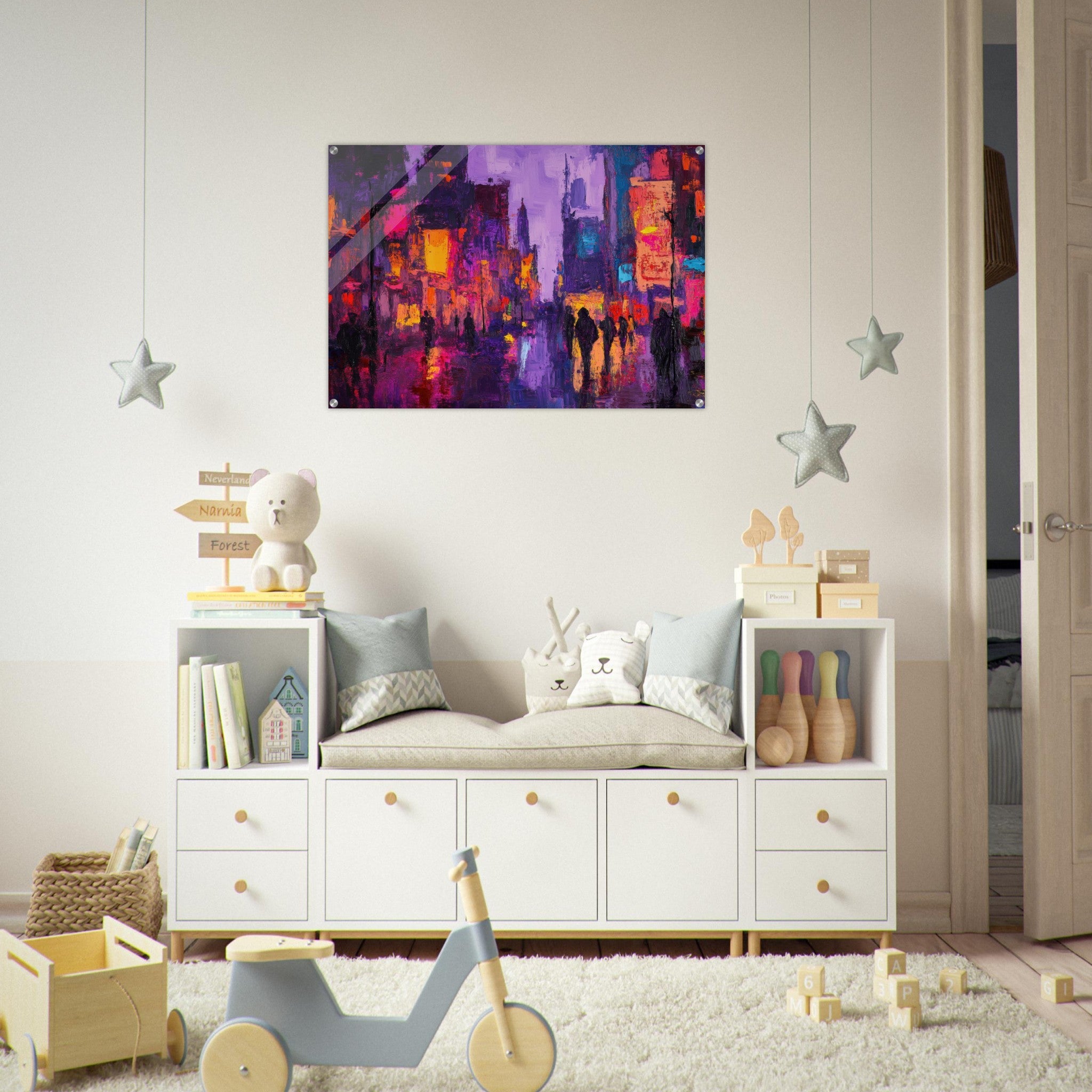 Acrylic Print Landscape - A cityscape bathed in the dim glow of streetligh 3 - Shop Ai Art WebShop - Digital Art online Store