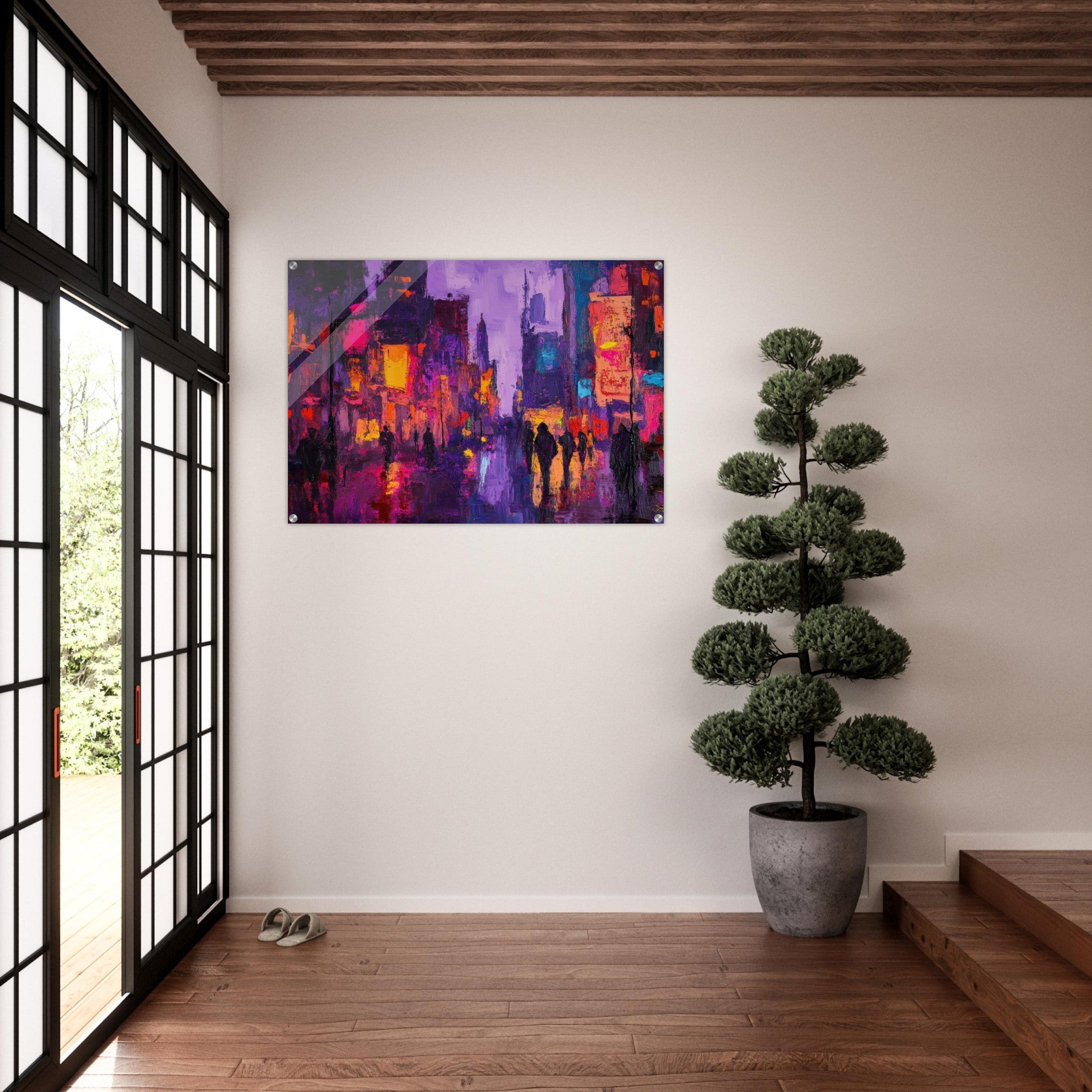 Acrylic Print Landscape - A cityscape bathed in the dim glow of streetligh 3 - Shop Ai Art WebShop - Digital Art online Store