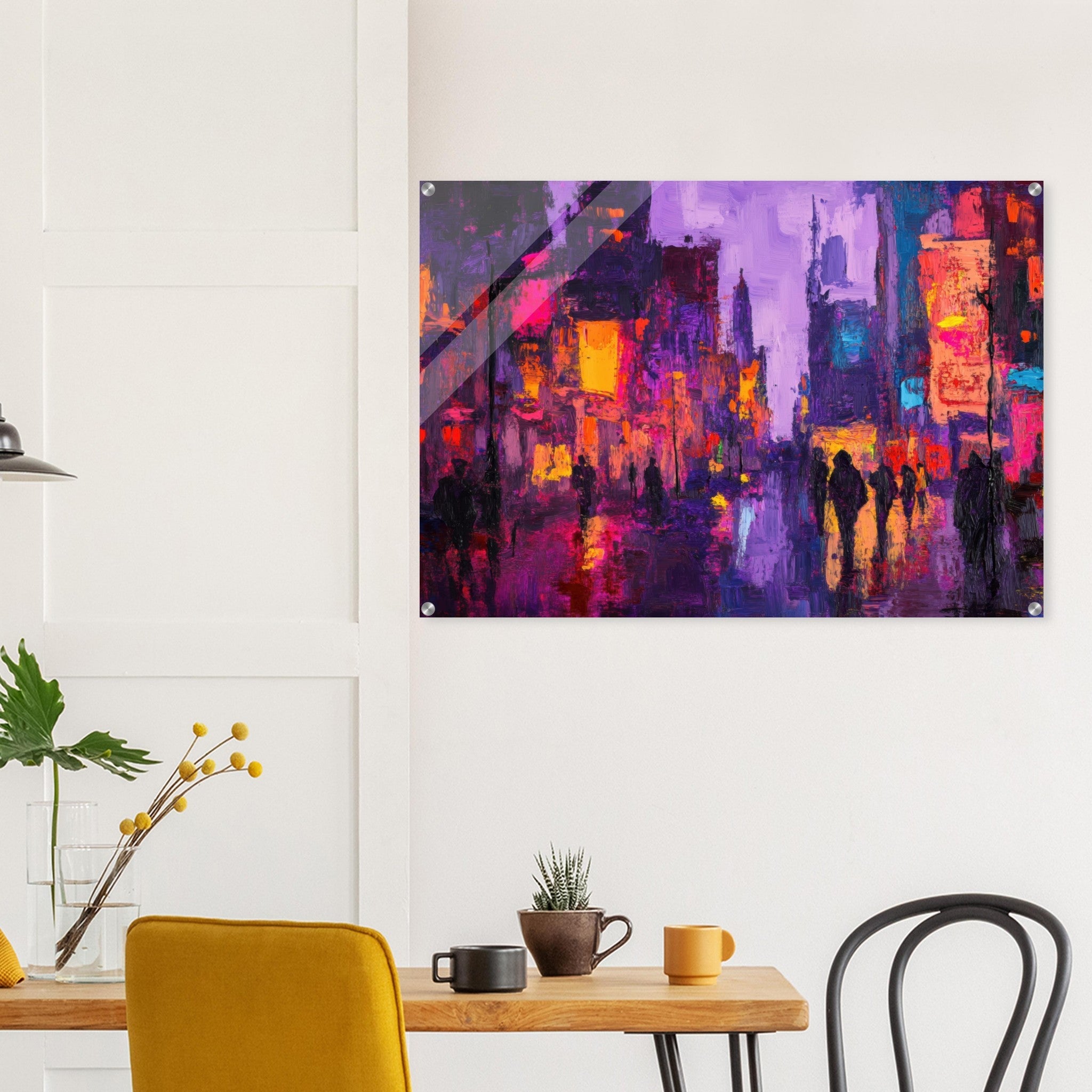 Acrylic Print Landscape - A cityscape bathed in the dim glow of streetligh 3 - Shop Ai Art WebShop - Digital Art online Store