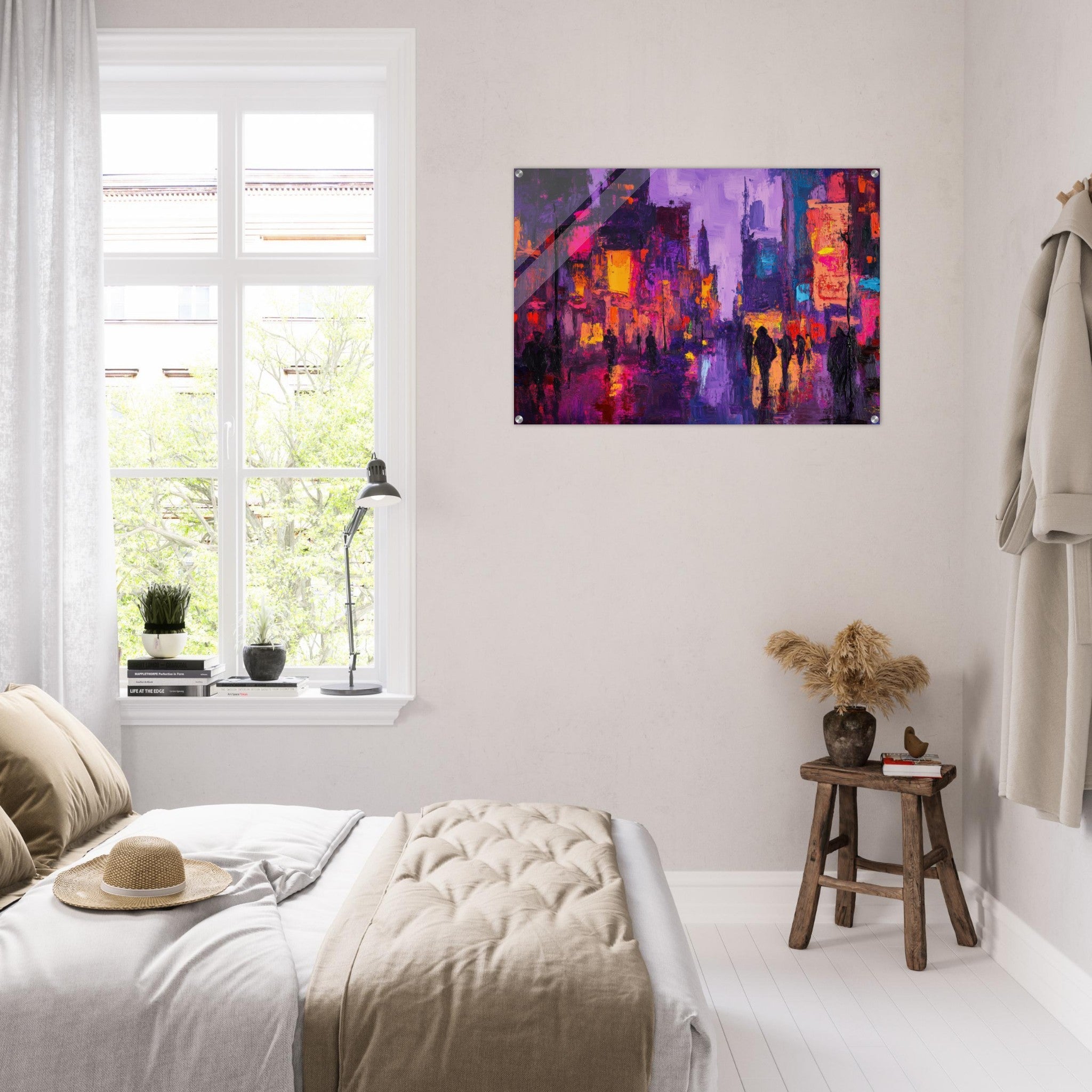 Acrylic Print Landscape - A cityscape bathed in the dim glow of streetligh 3 - Shop Ai Art WebShop - Digital Art online Store