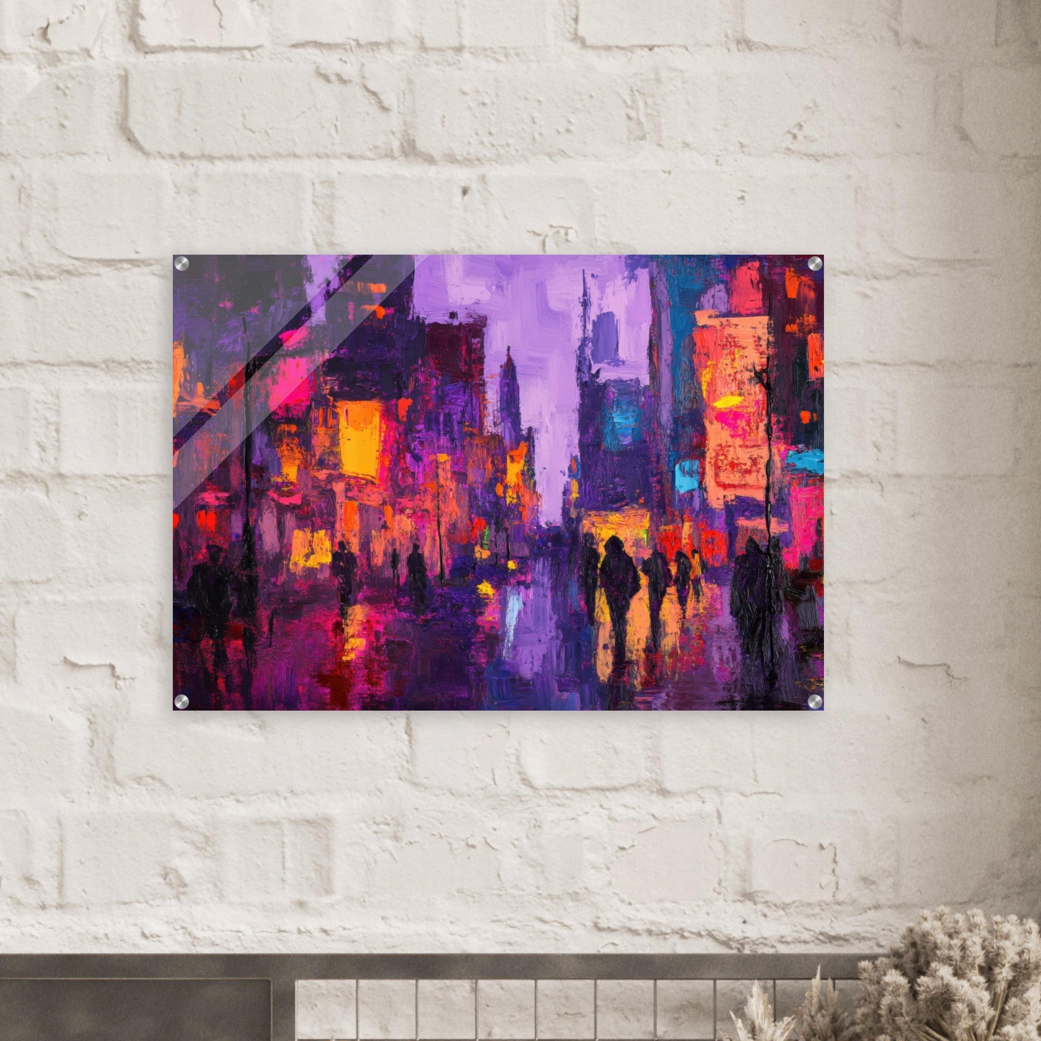 Acrylic Print Landscape - A cityscape bathed in the dim glow of streetligh 3 - Shop Ai Art WebShop - Digital Art online Store