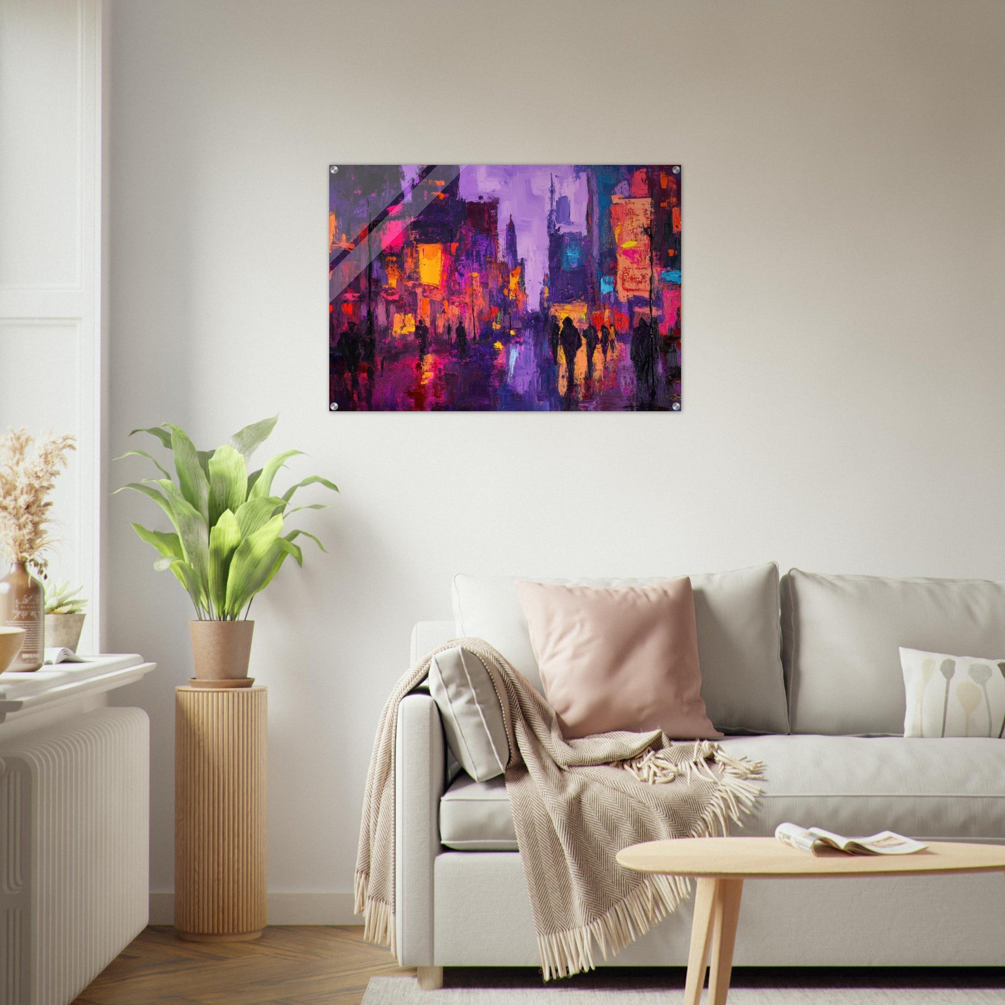Acrylic Print Landscape - A cityscape bathed in the dim glow of streetligh 3 - Shop Ai Art WebShop - Digital Art online Store