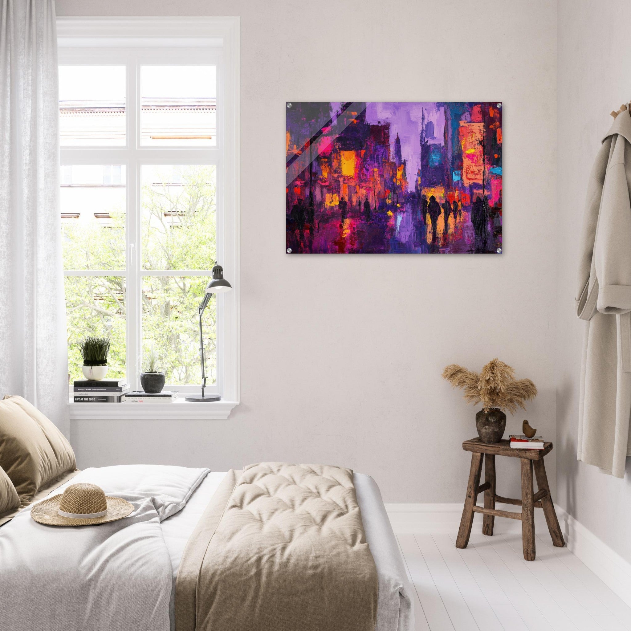 Acrylic Print Landscape - A cityscape bathed in the dim glow of streetligh 3 - Shop Ai Art WebShop - Digital Art online Store