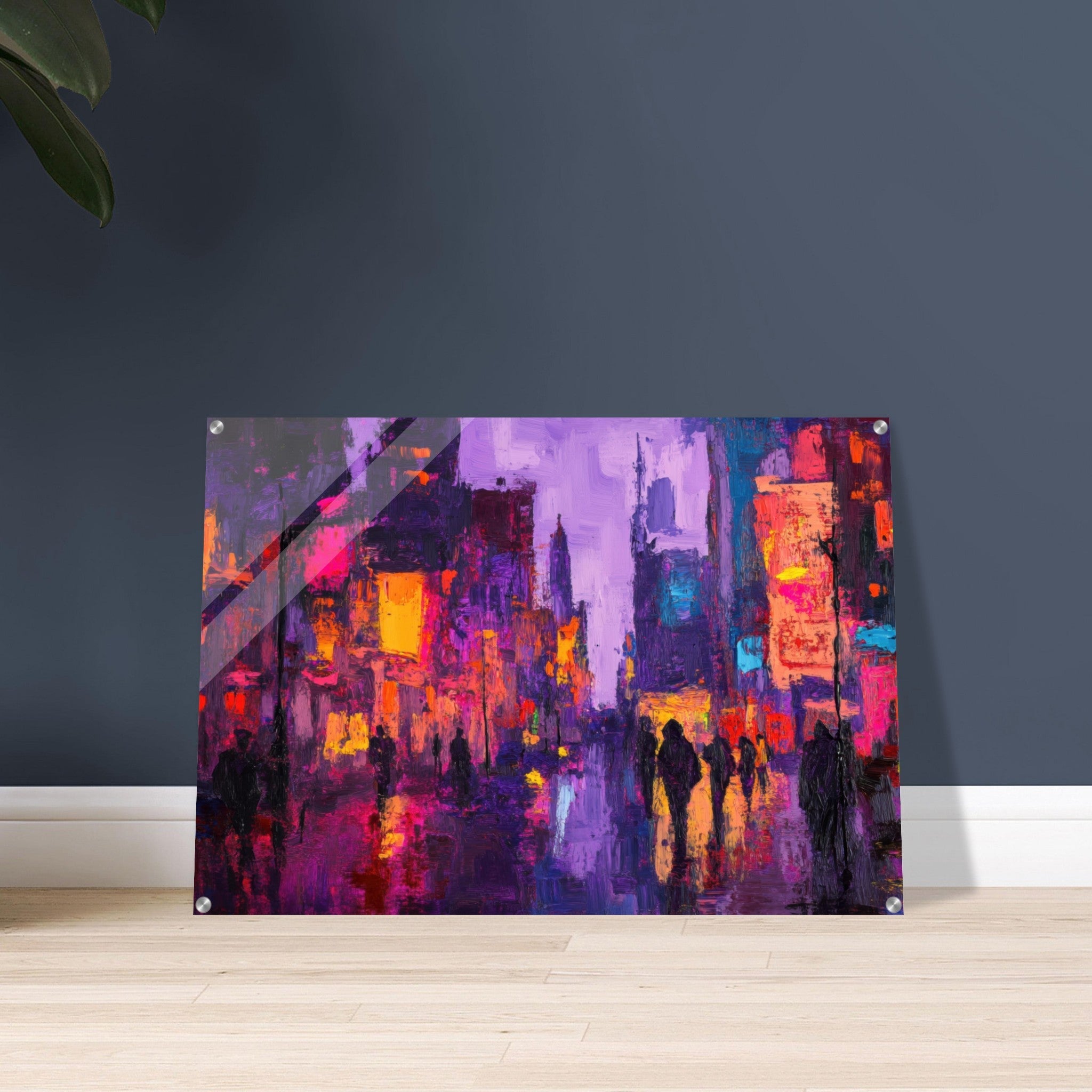 Acrylic Print Landscape - A cityscape bathed in the dim glow of streetligh 3 - Shop Ai Art WebShop - Digital Art online Store