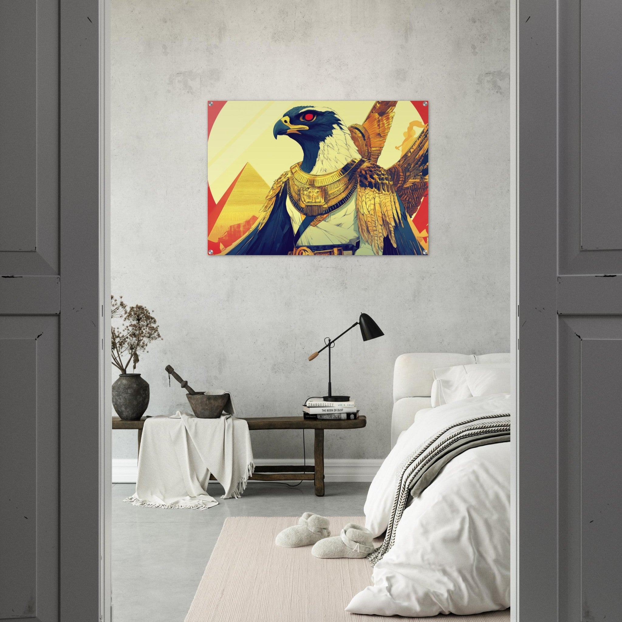 Acrylic Print Landscape - Ancient Egyptian Falcon God Horus A majestic far 3 - Shop Ai Art WebShop - Digital Art online Store