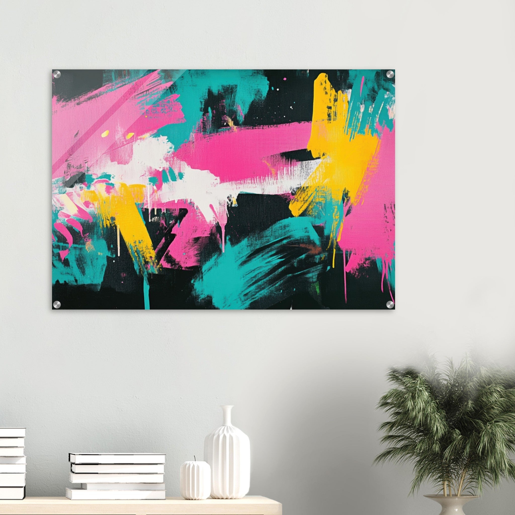 Acrylic Print Landscape - Neon Reverie An explosion of neon lights in pink - Shop Ai Art WebShop - Digital Art online Store