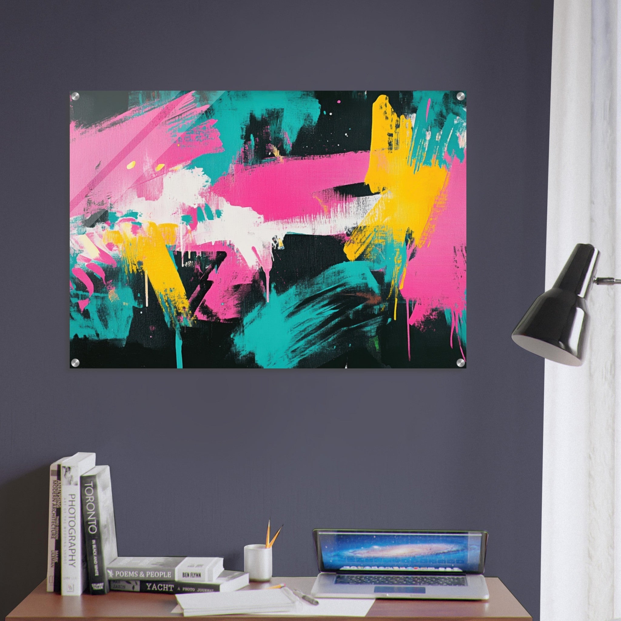 Acrylic Print Landscape - Neon Reverie An explosion of neon lights in pink - Shop Ai Art WebShop - Digital Art online Store