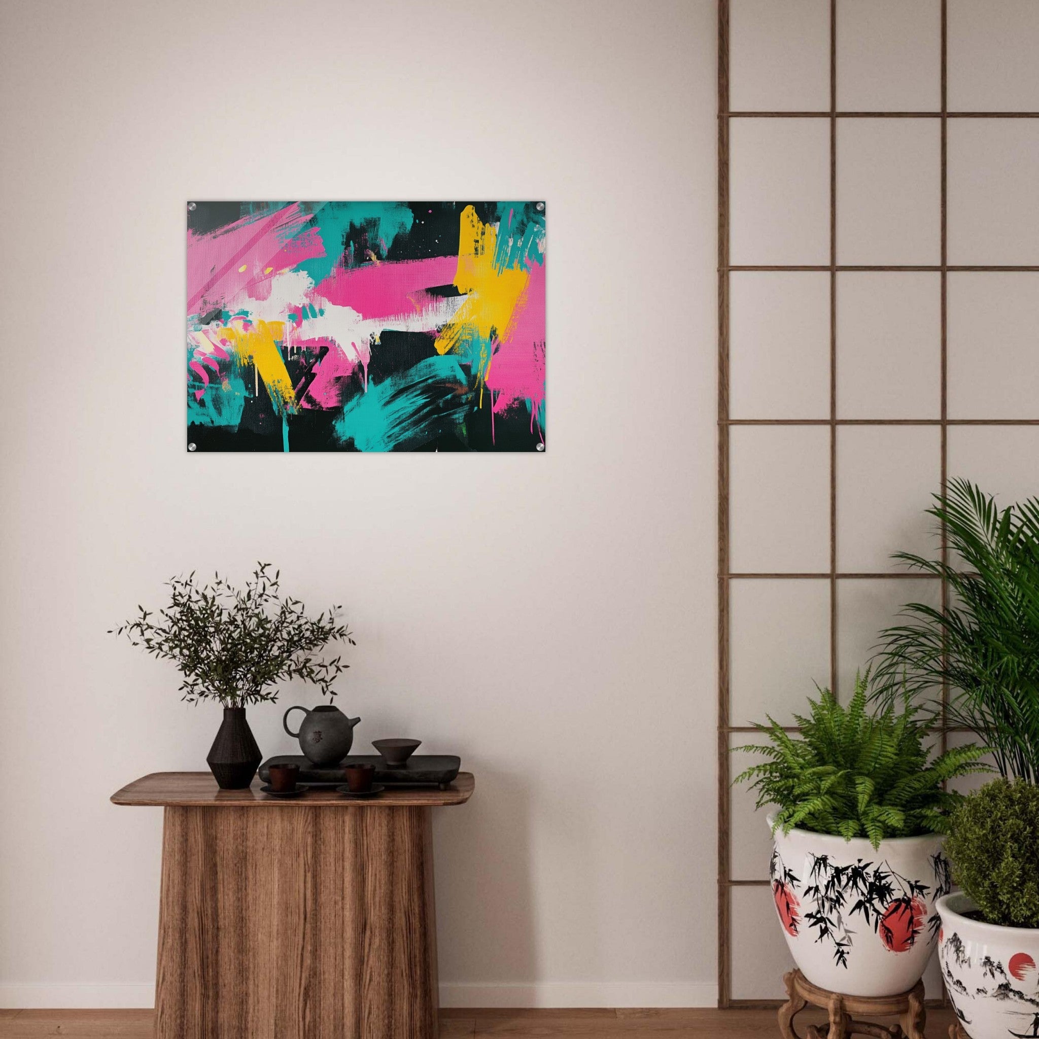 Acrylic Print Landscape - Neon Reverie An explosion of neon lights in pink - Shop Ai Art WebShop - Digital Art online Store