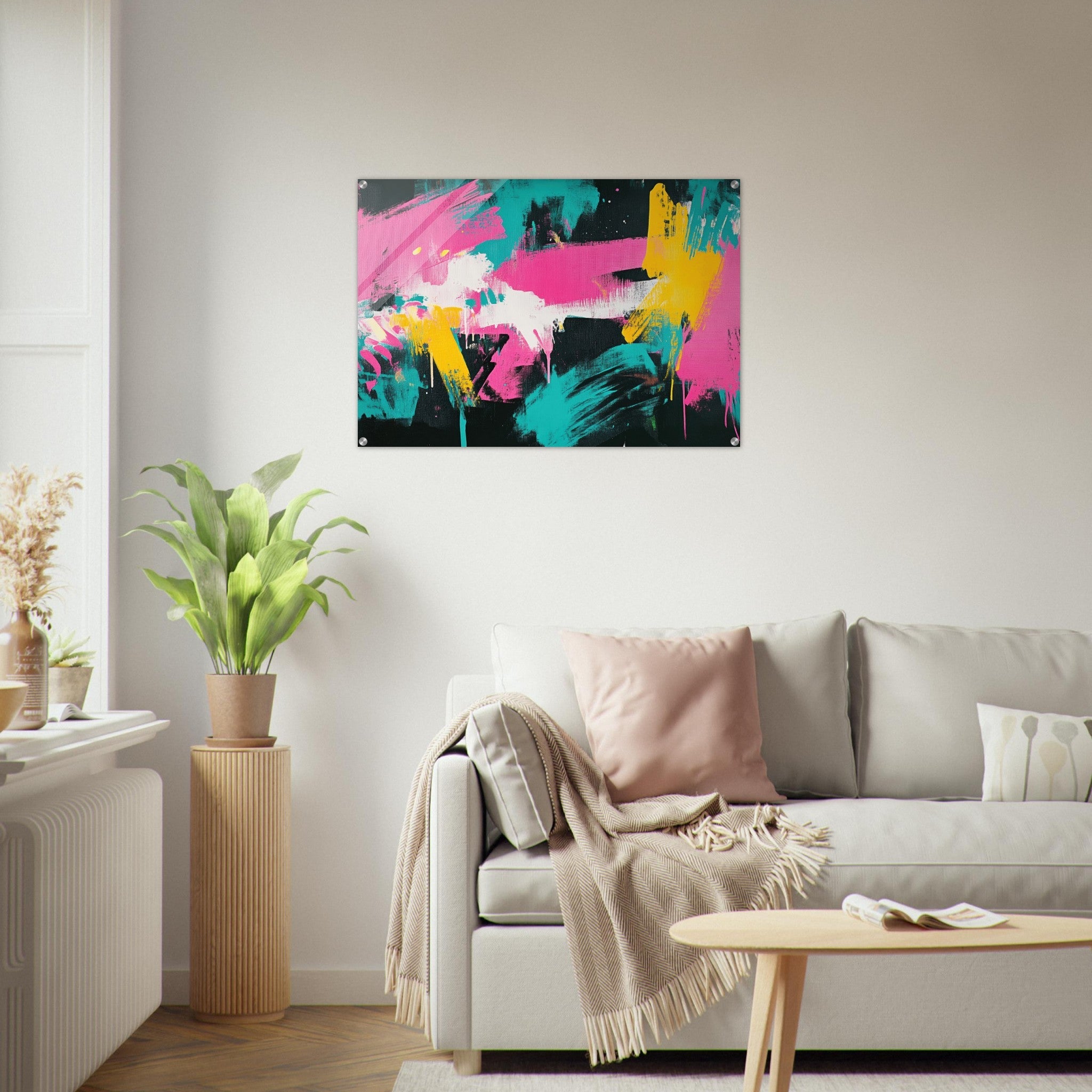 Acrylic Print Landscape - Neon Reverie An explosion of neon lights in pink - Shop Ai Art WebShop - Digital Art online Store