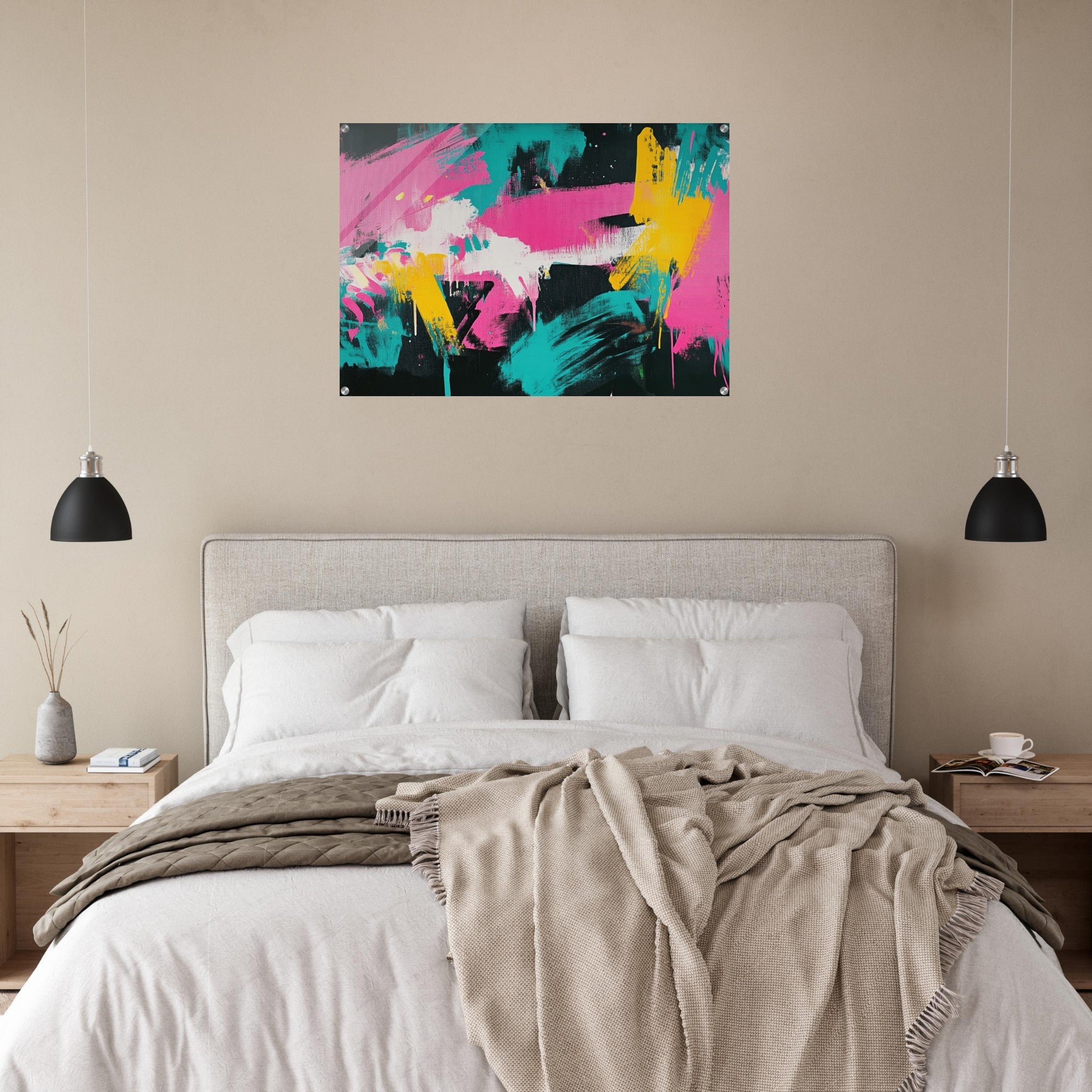Acrylic Print Landscape - Neon Reverie An explosion of neon lights in pink - Shop Ai Art WebShop - Digital Art online Store