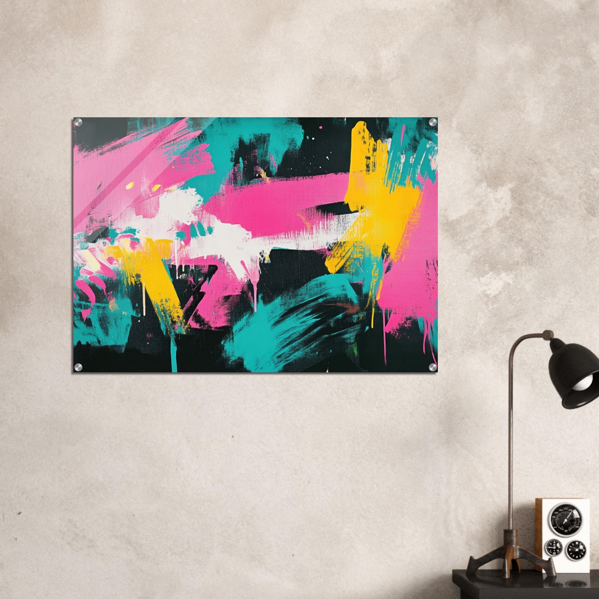 Acrylic Print Landscape - Neon Reverie An explosion of neon lights in pink - Shop Ai Art WebShop - Digital Art online Store