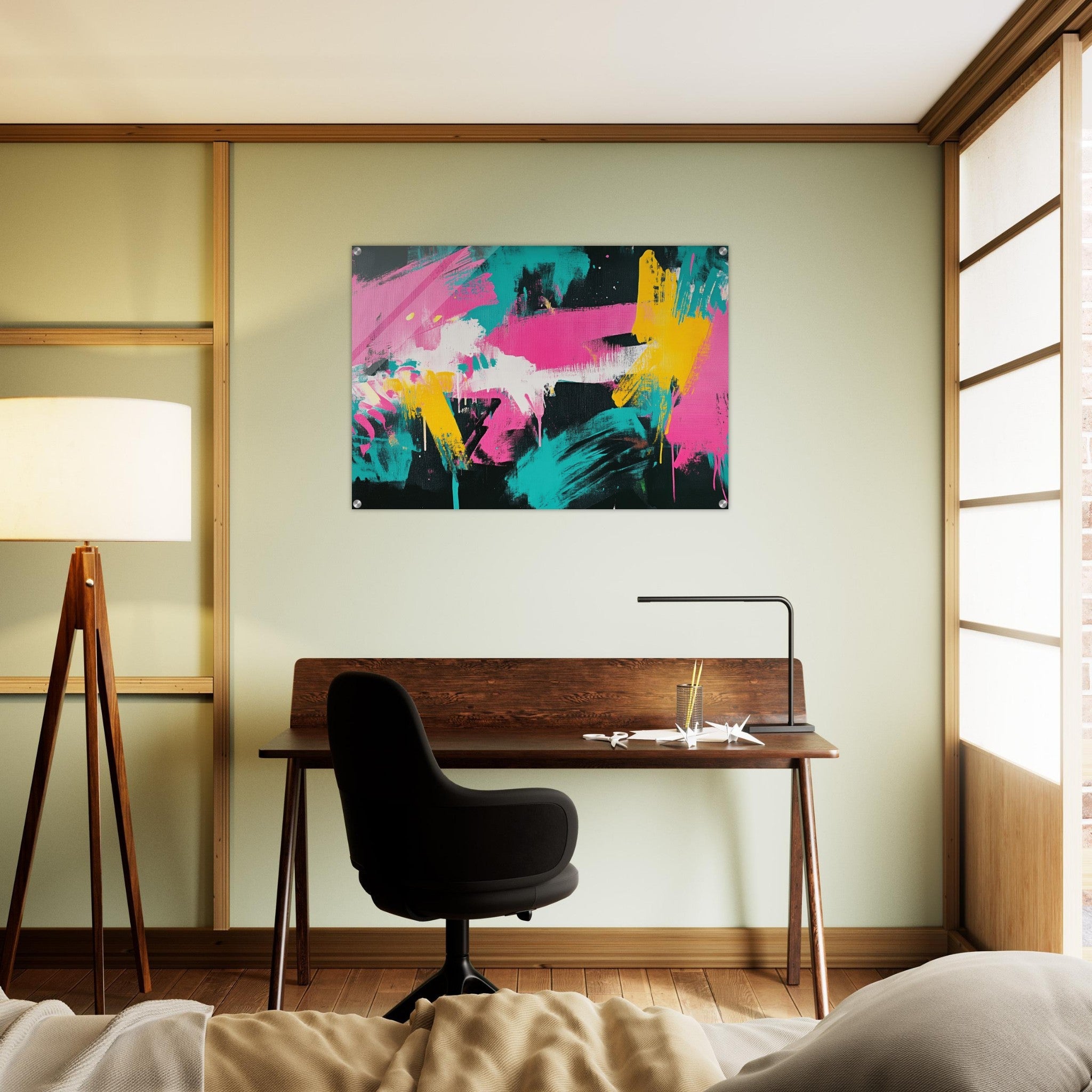 Acrylic Print Landscape - Neon Reverie An explosion of neon lights in pink - Shop Ai Art WebShop - Digital Art online Store