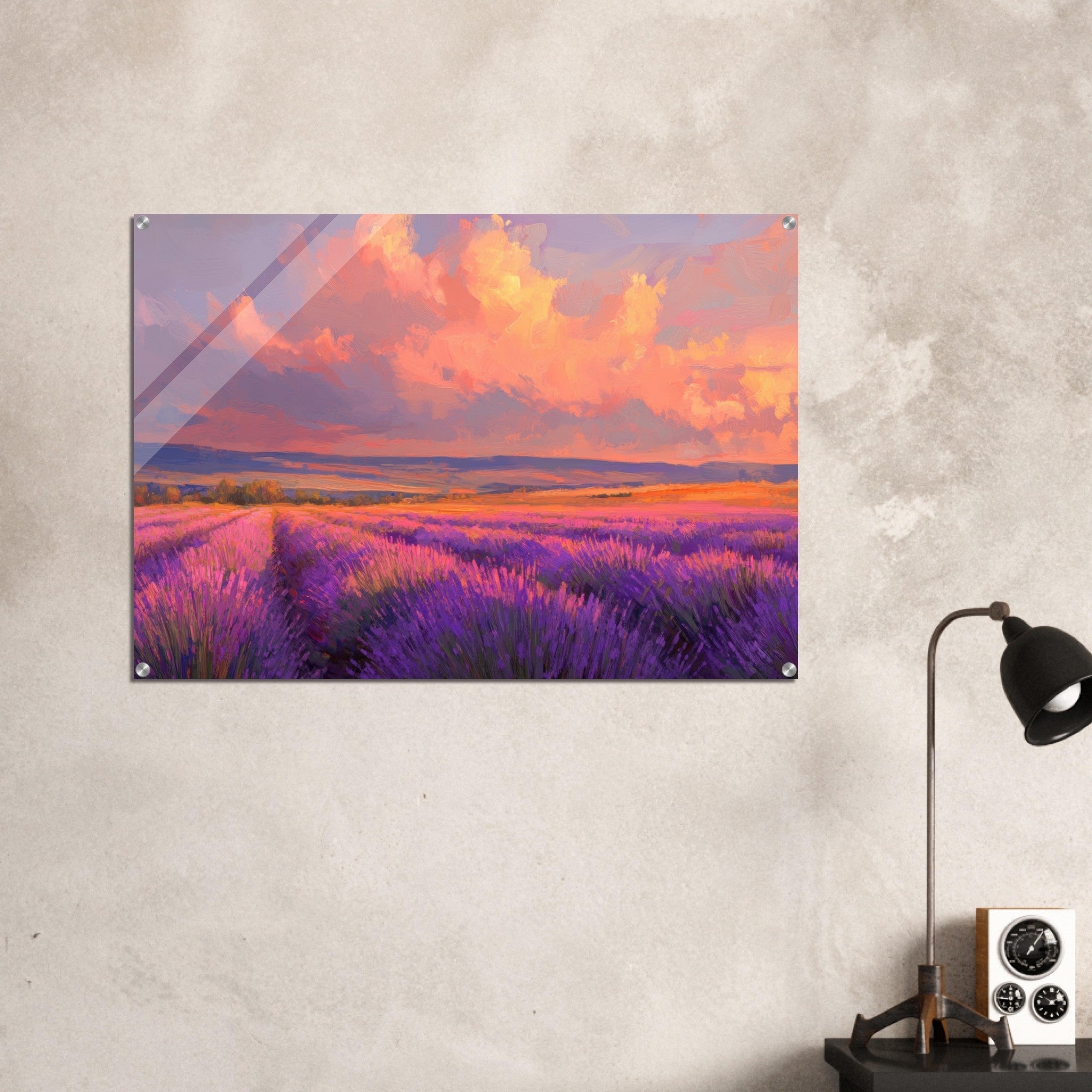 Acrylic Print Landscape - Rolling lavender fields under a pink - hued sunset - Shop Ai Art WebShop - Digital Art online Store