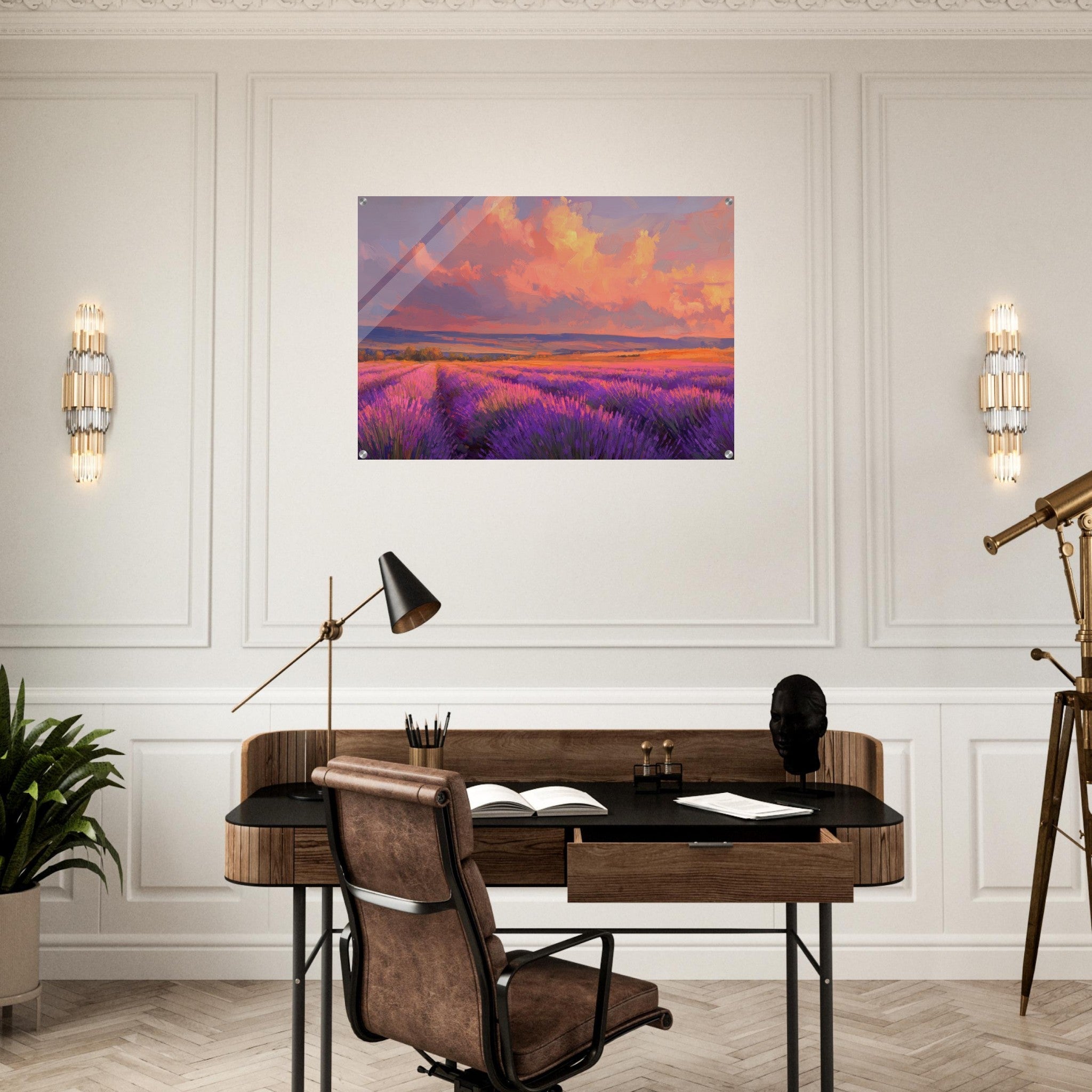 Acrylic Print Landscape - Rolling lavender fields under a pink - hued sunset - Shop Ai Art WebShop - Digital Art online Store